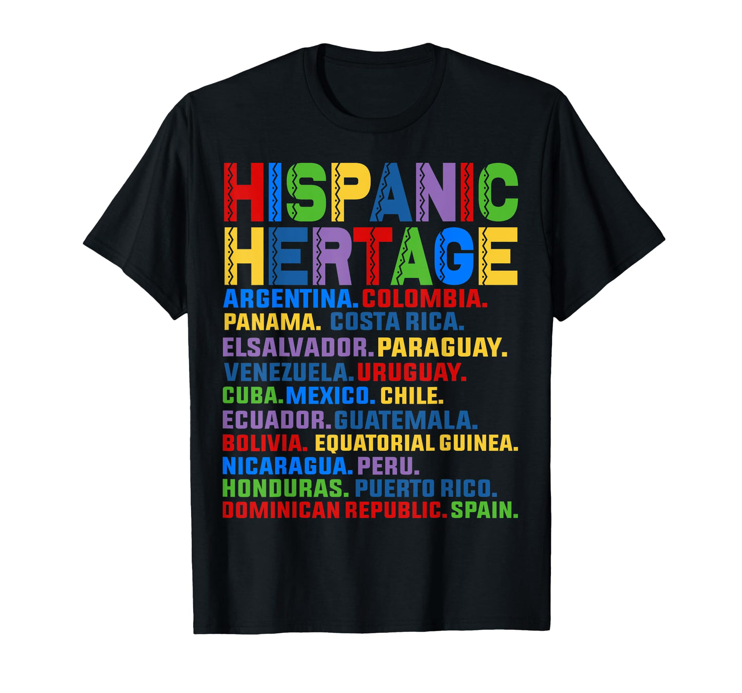 Hispanic Heritage Month Latino All Countries Names T-Shirt