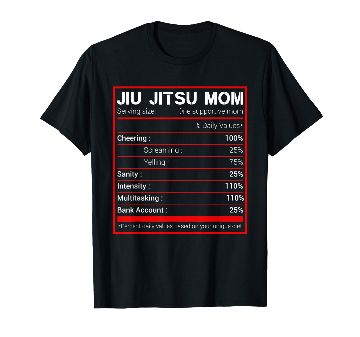 Brazilian Jiu Jitsu Mom Nutritional Facts BJJ MMA T-Shirt