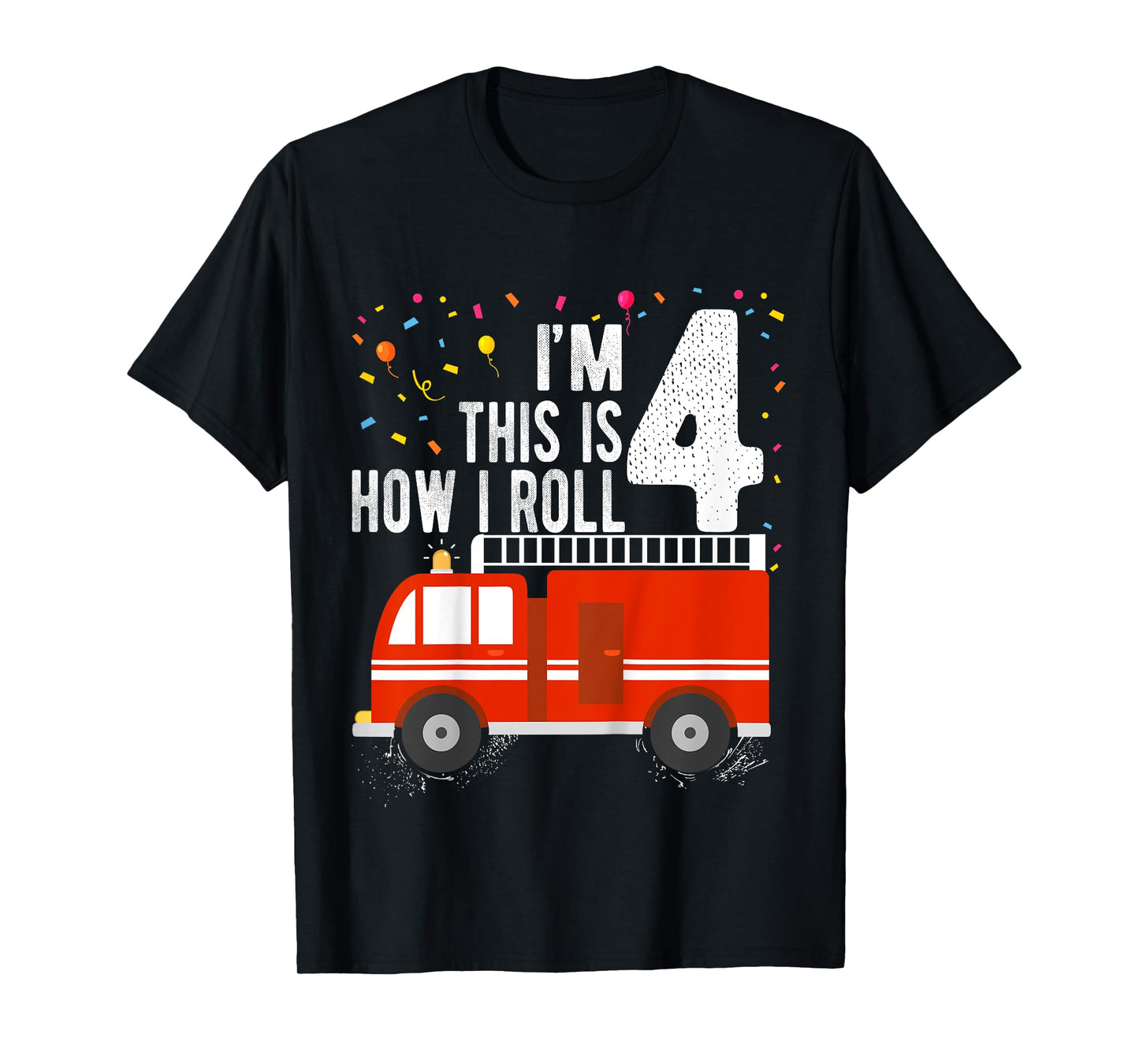 Kids Fire Truck 4th Birthday Boy 4 Year Old Firefighter T-Shirt