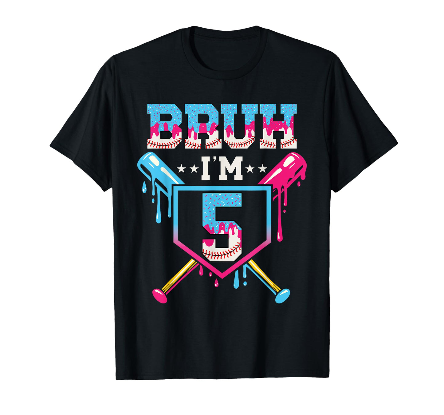Bruh Baseball 5 Year Old Ice Cream 5th Birthday Boy Number 5 T-Shirt