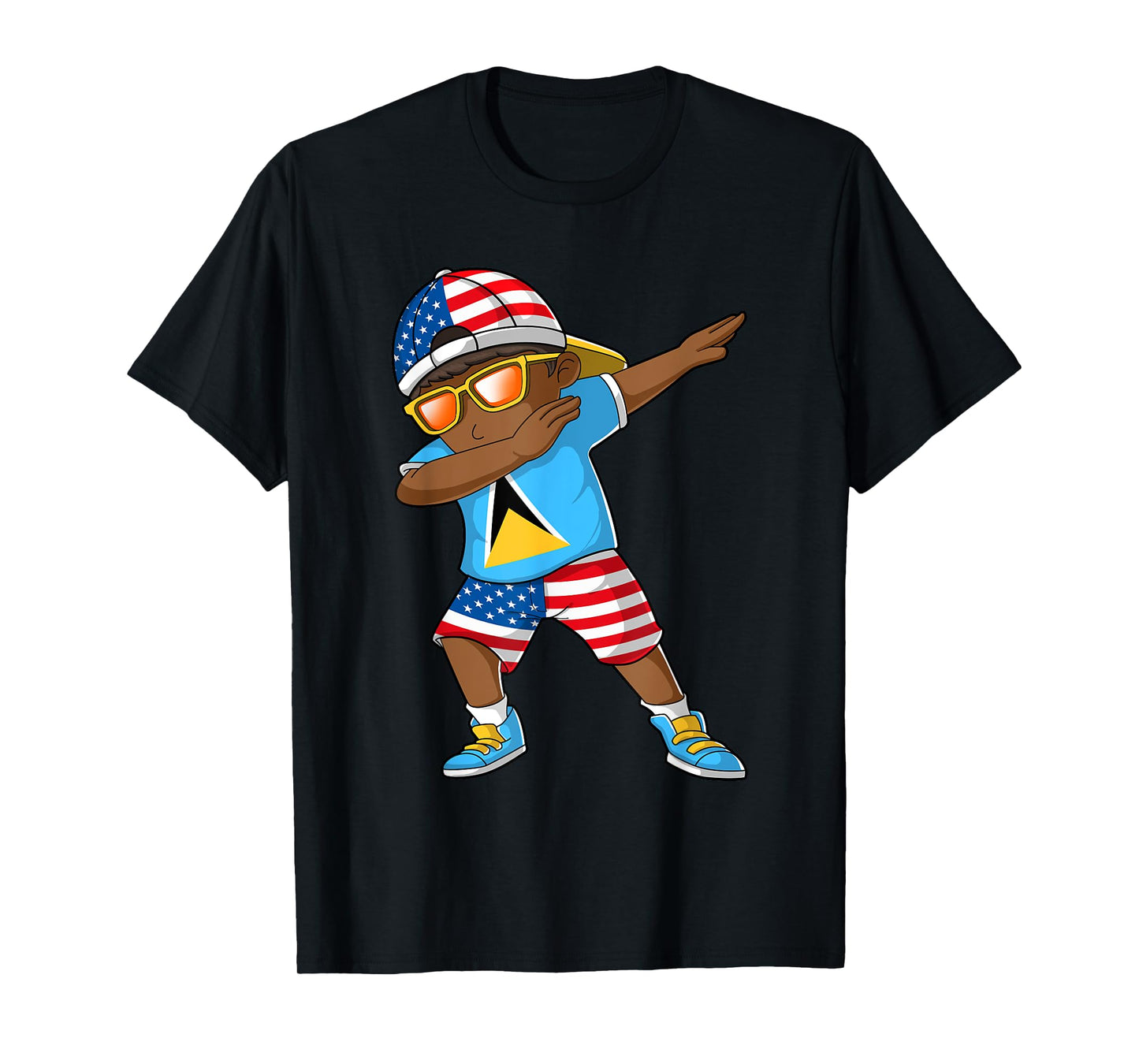 Half American Half Saint Lucian Boy Kid Saint Lucia Flag T-Shirt