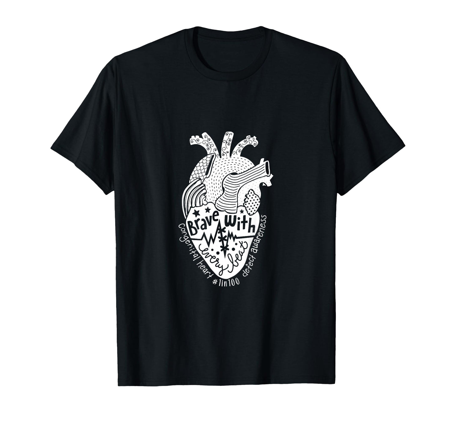 Kids Brave With Every Beat Congenital Heart Warrior 1 In 100 CHD T-Shirt