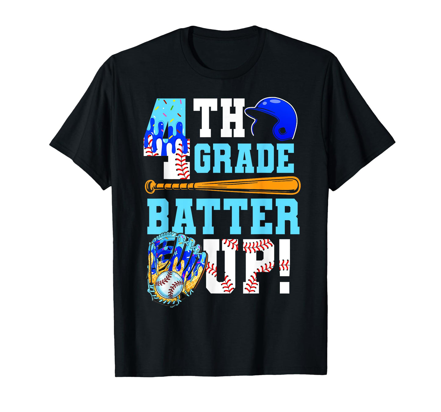 4th Grade Back To School Baseball Drip Ice Cream Batter Up T-Shirt