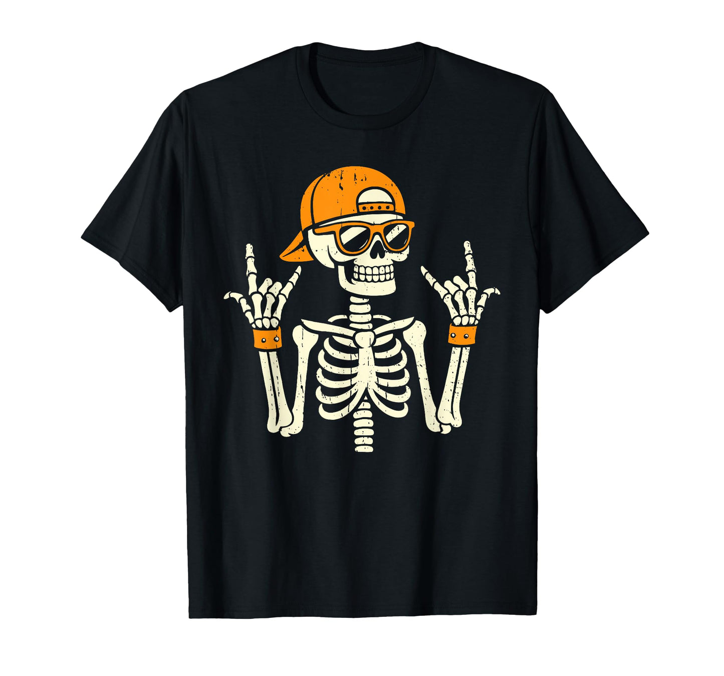 Rocker Skeleton Cap Skater Cool Halloween Punk Rock Men Boys T-Shirt