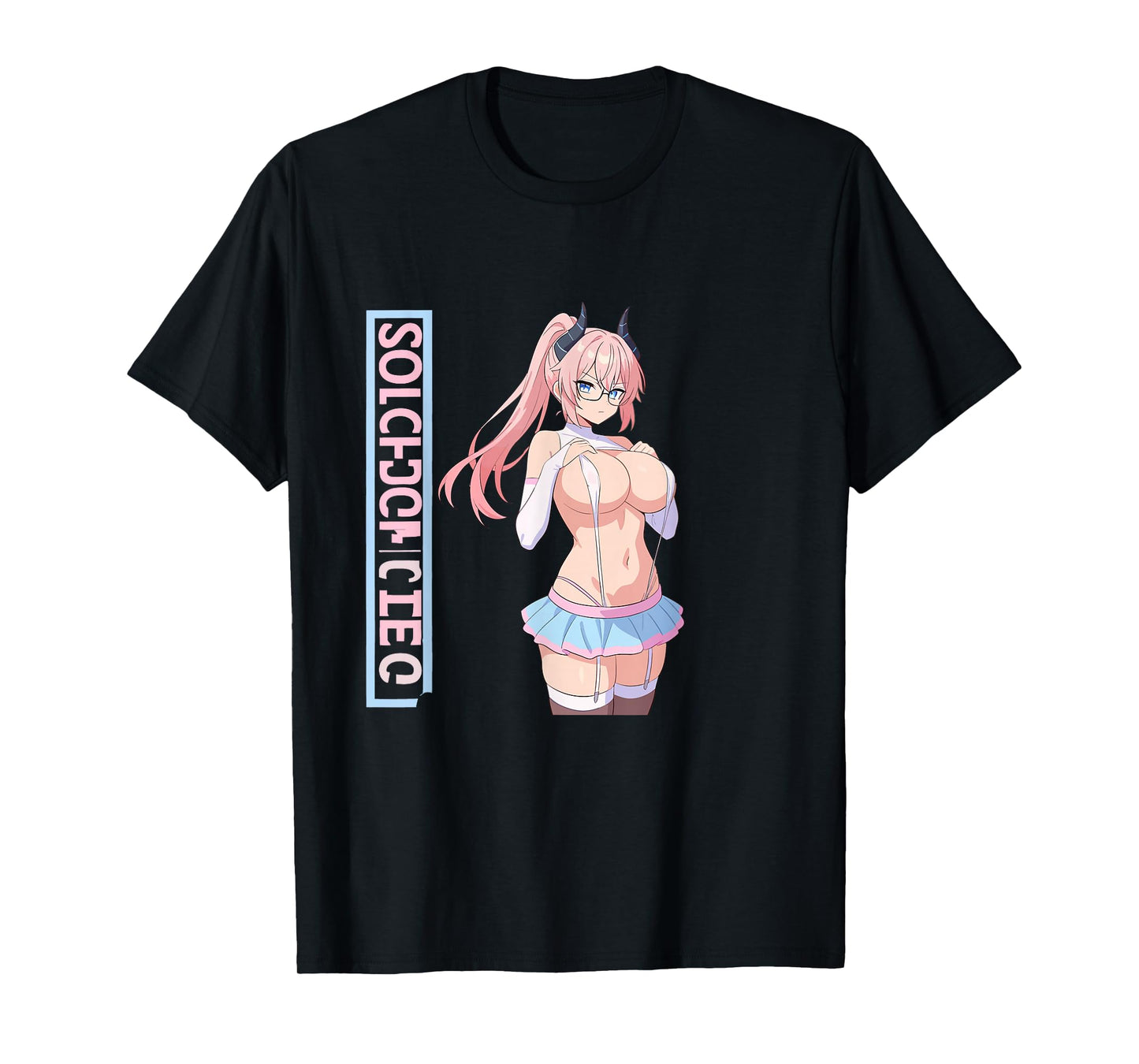 Waifu Sexy Anime Girl Horns Mini Skirt Japanese Retro Art T-Shirt