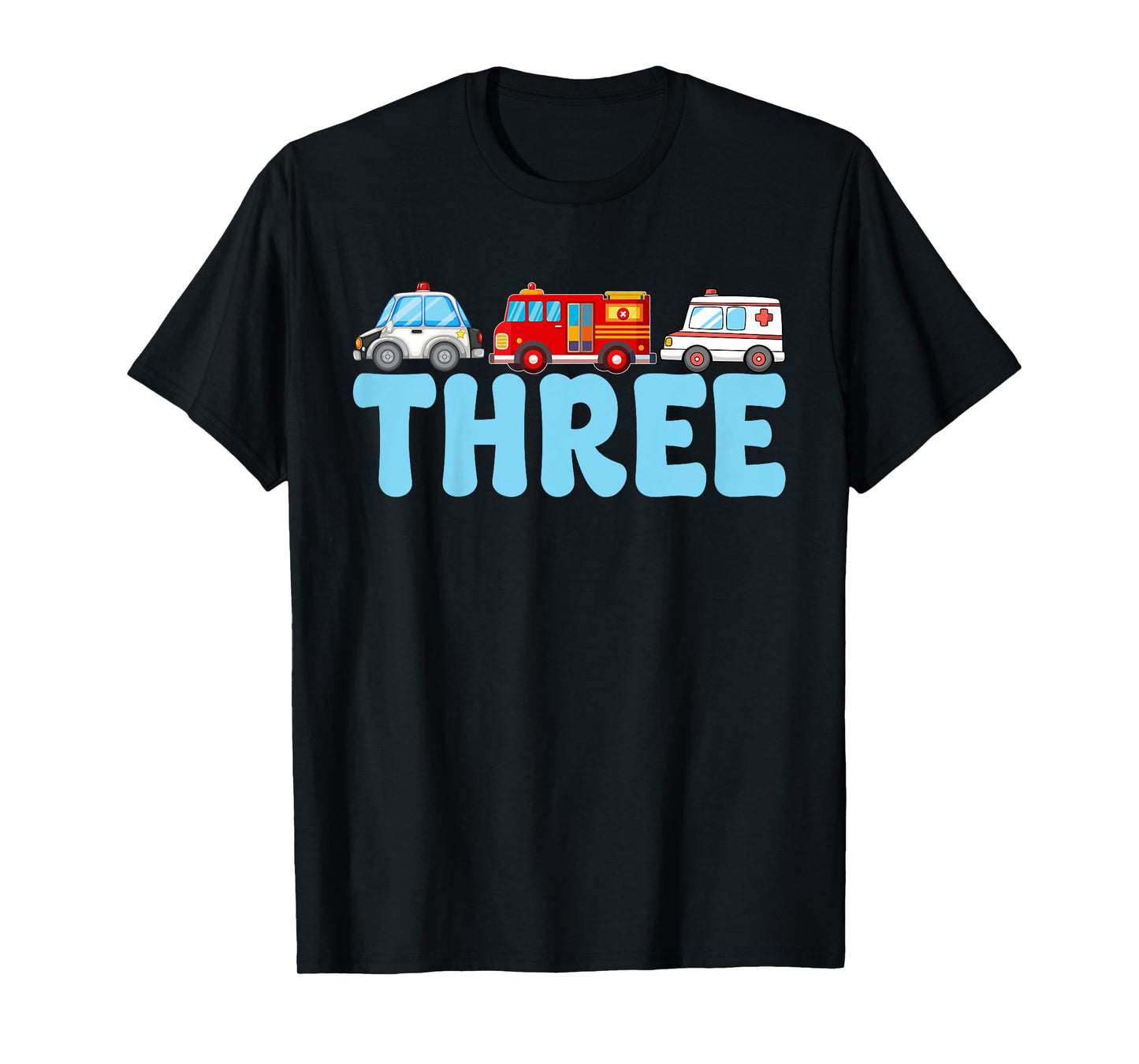 3rd Birthday Party Emergency Vehicles Fire Truck Police Car T-Shirt