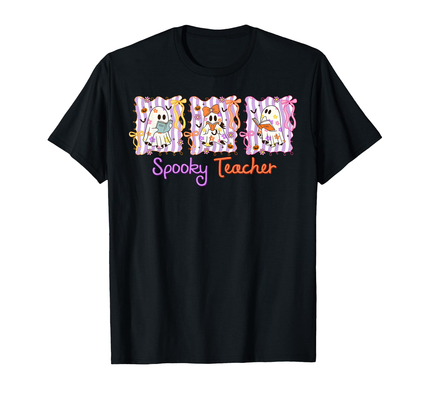 Coquette Bow Spooky Teacher Halloween Ghost Trick Or Teach T-Shirt