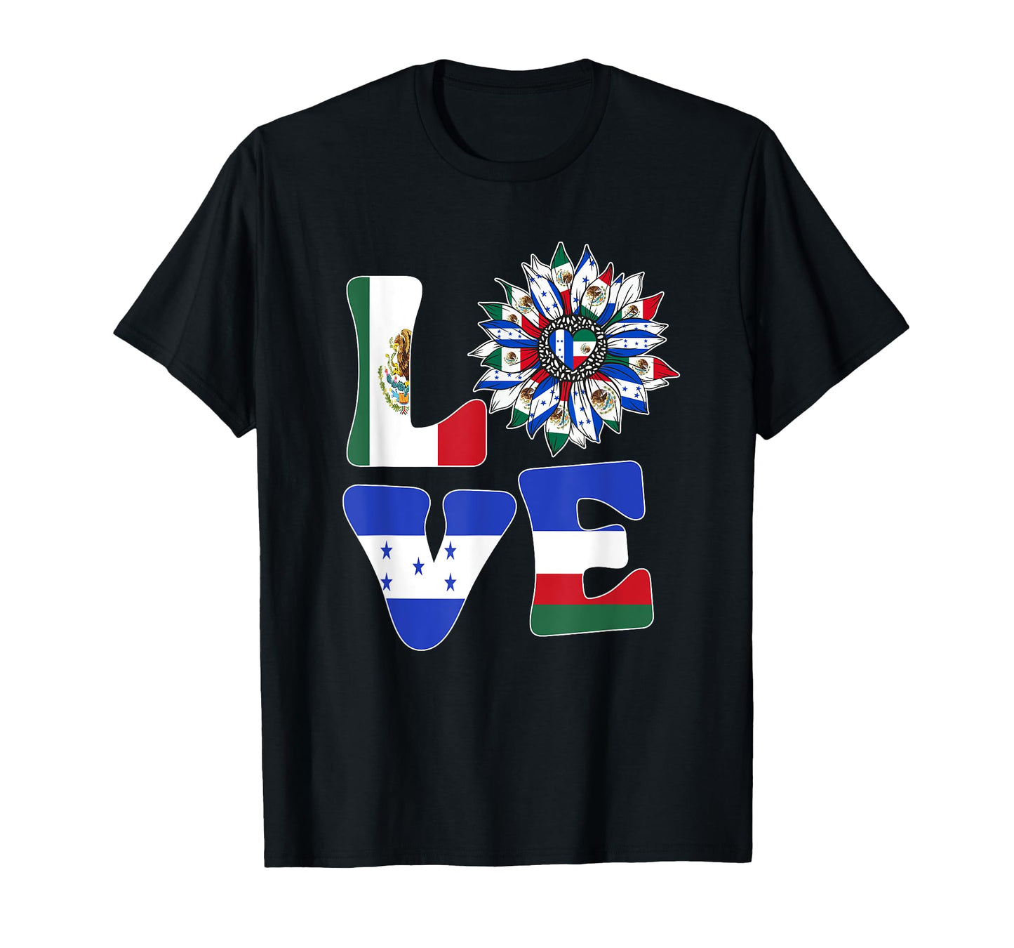 Half Mexican And Honduran Mexico Honduras Flag Sunflower T-Shirt