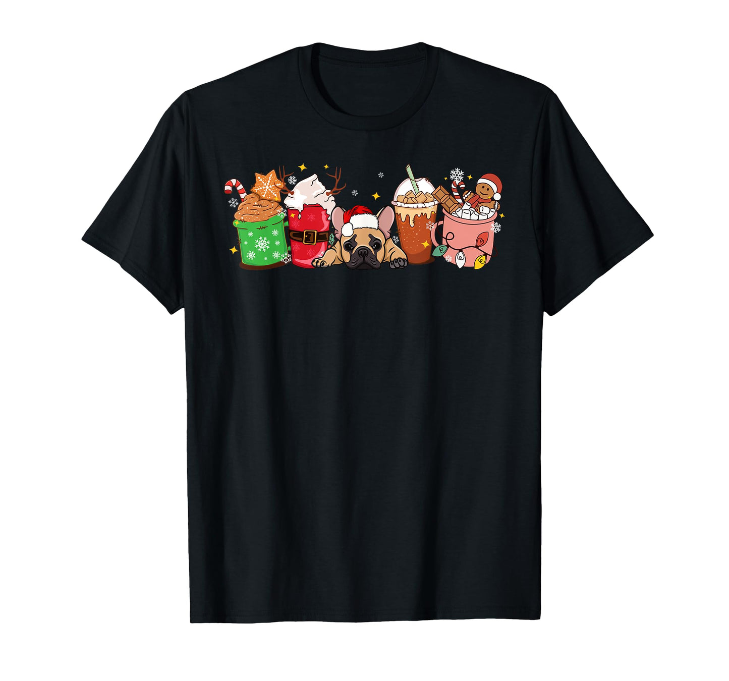 French Bulldog and Coffee Frenchie Mom Dad Xmas Christmas T-Shirt for Men Women
