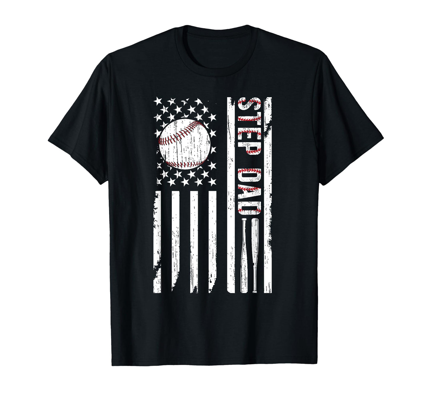 Baseball Step Dad Of A Baseball Player Stepfather US Flag T-Shirt