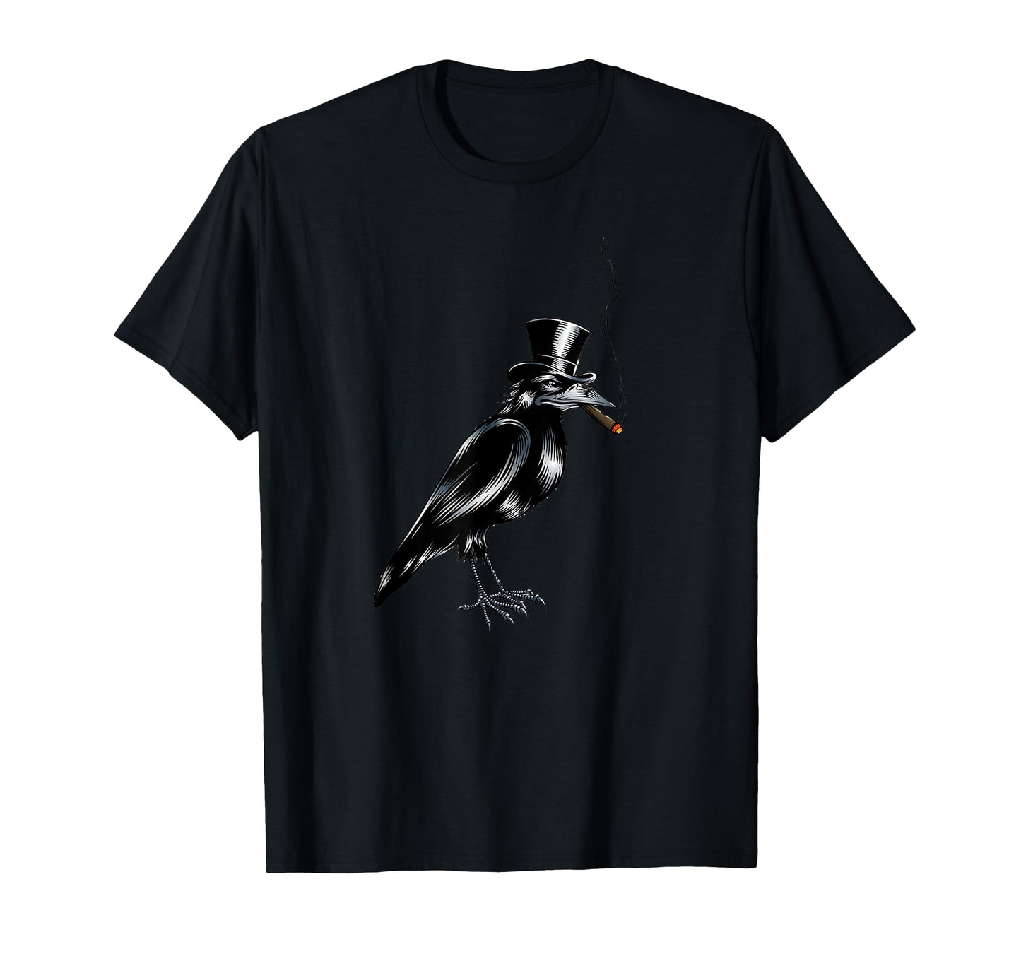 Black Crow Bird Top Hat Smoking Cigar Artwork T-Shirt