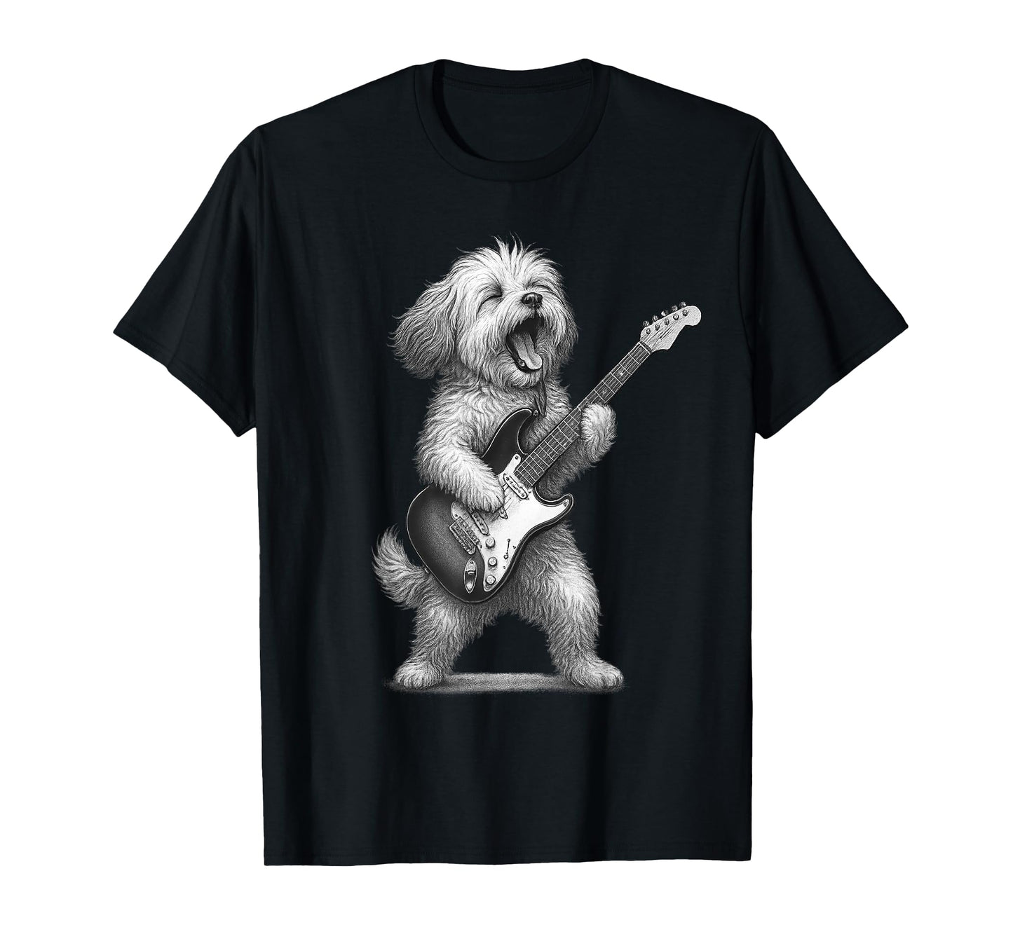 Havanese Dog Playing Guitar Rock Music Dog Lover T-Shirt for Men Women Kids
