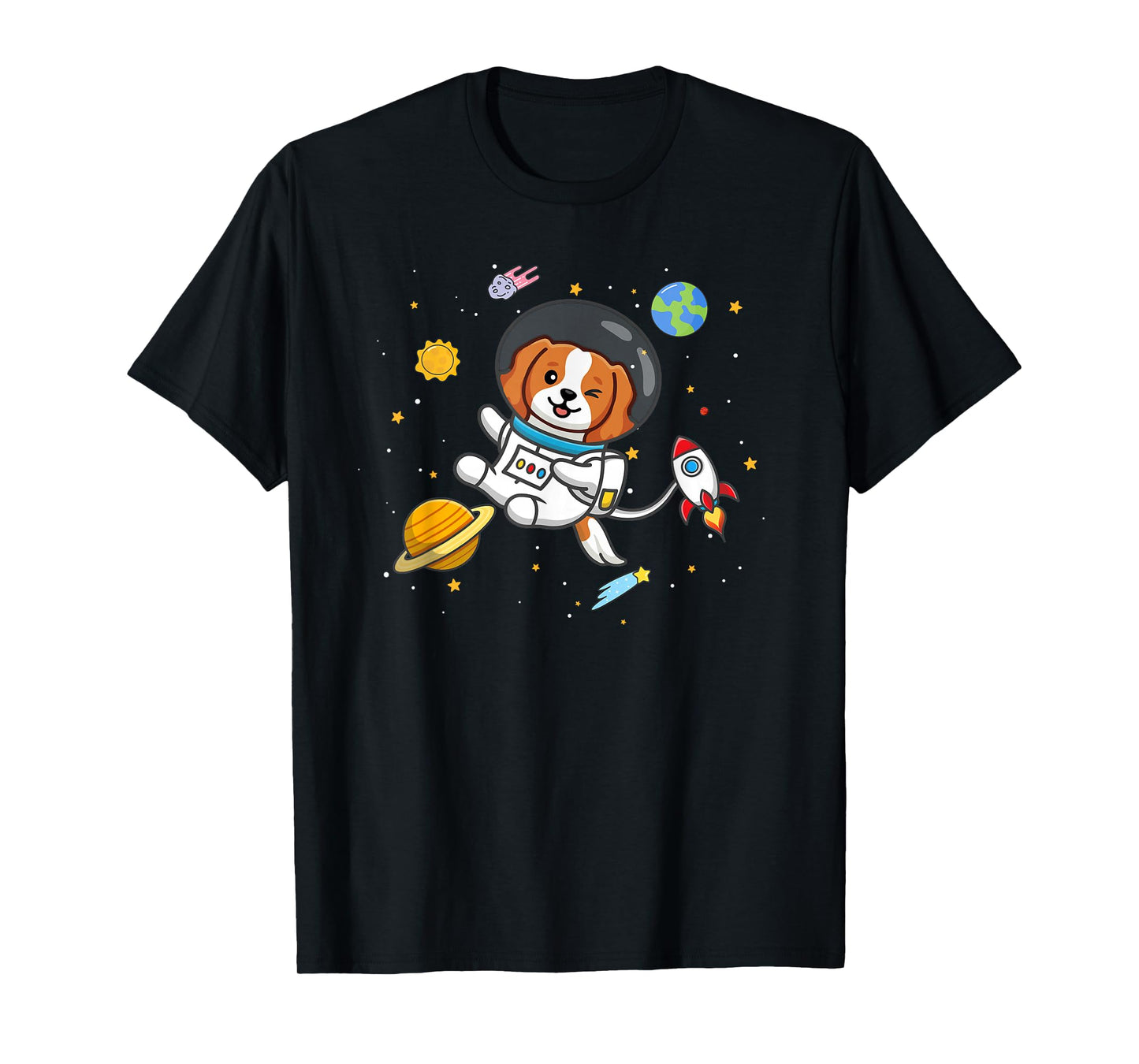 Funny Cartoon Kawaii Kids Boys Girl Space Cavalier Dog Lover T-Shirt