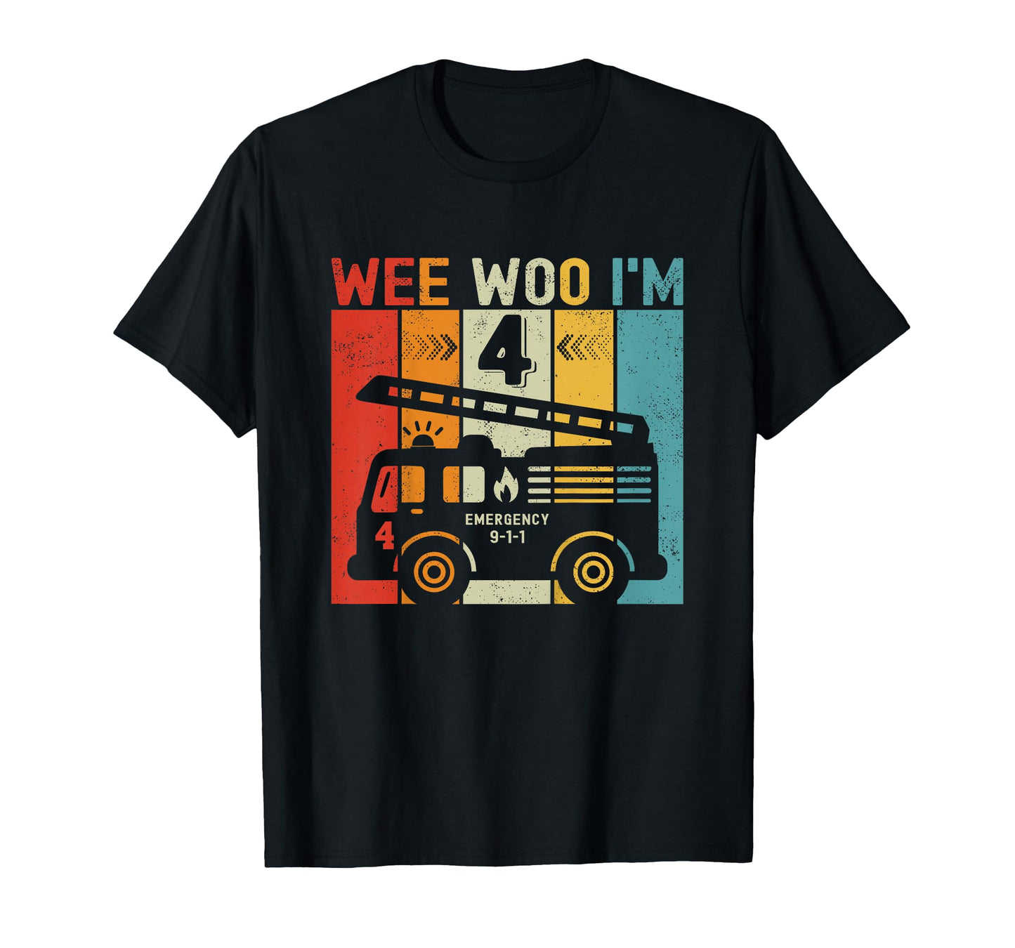 Kids 4th Birthday Boy Firefighter 4 Year Old Boy Fire Truck T-Shirt