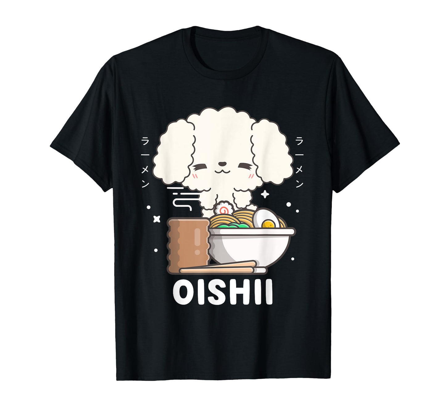 Kawaii Poodle Eats Japanese Ramen Noodles Kawaii Aesthetic T-Shirt