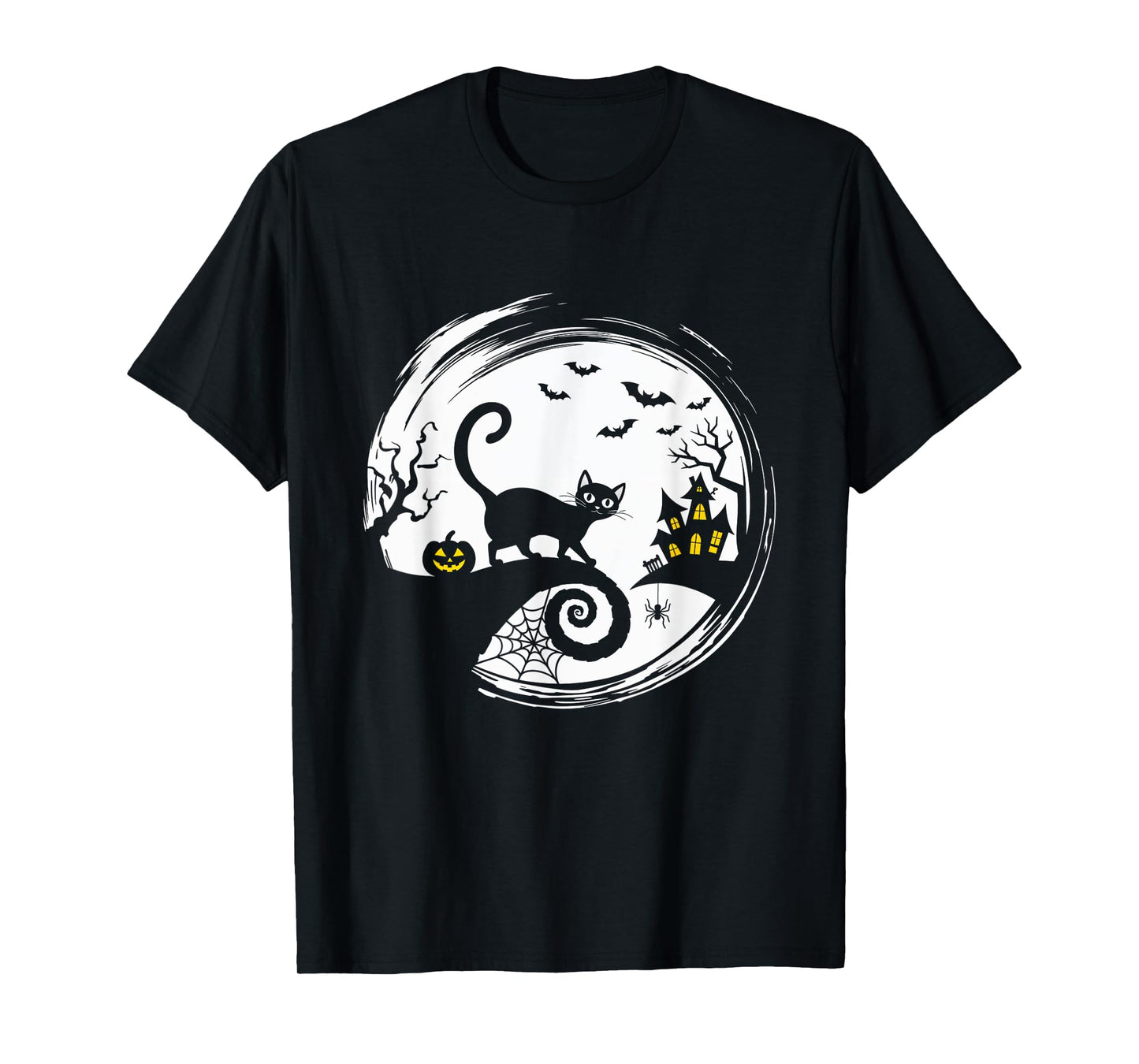 Halloween Cat Pumpkin Bats Spooky Black Cat T-Shirt