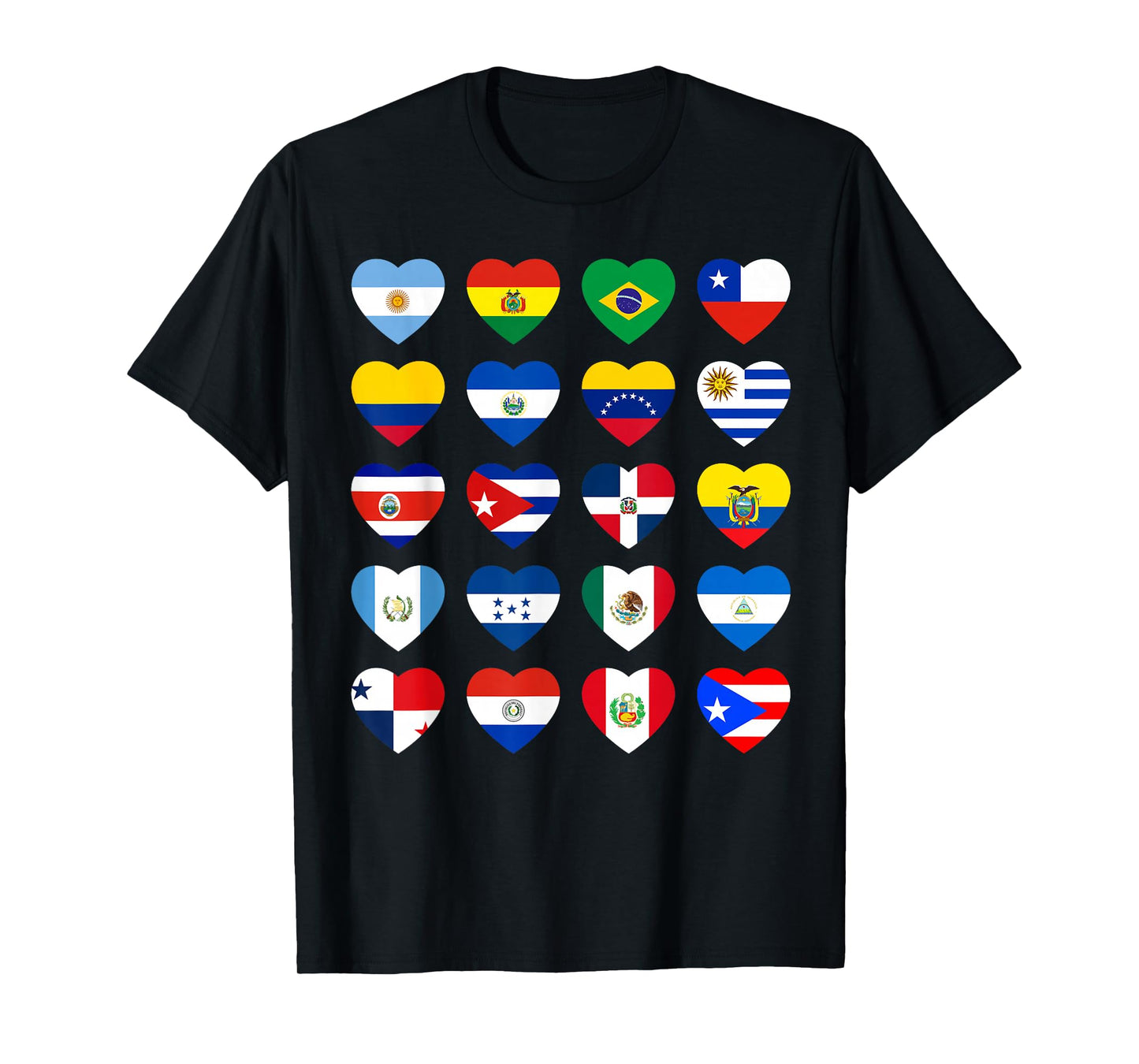 Hispanic Heritage Month Latino All Countries Heart Flags T-Shirt