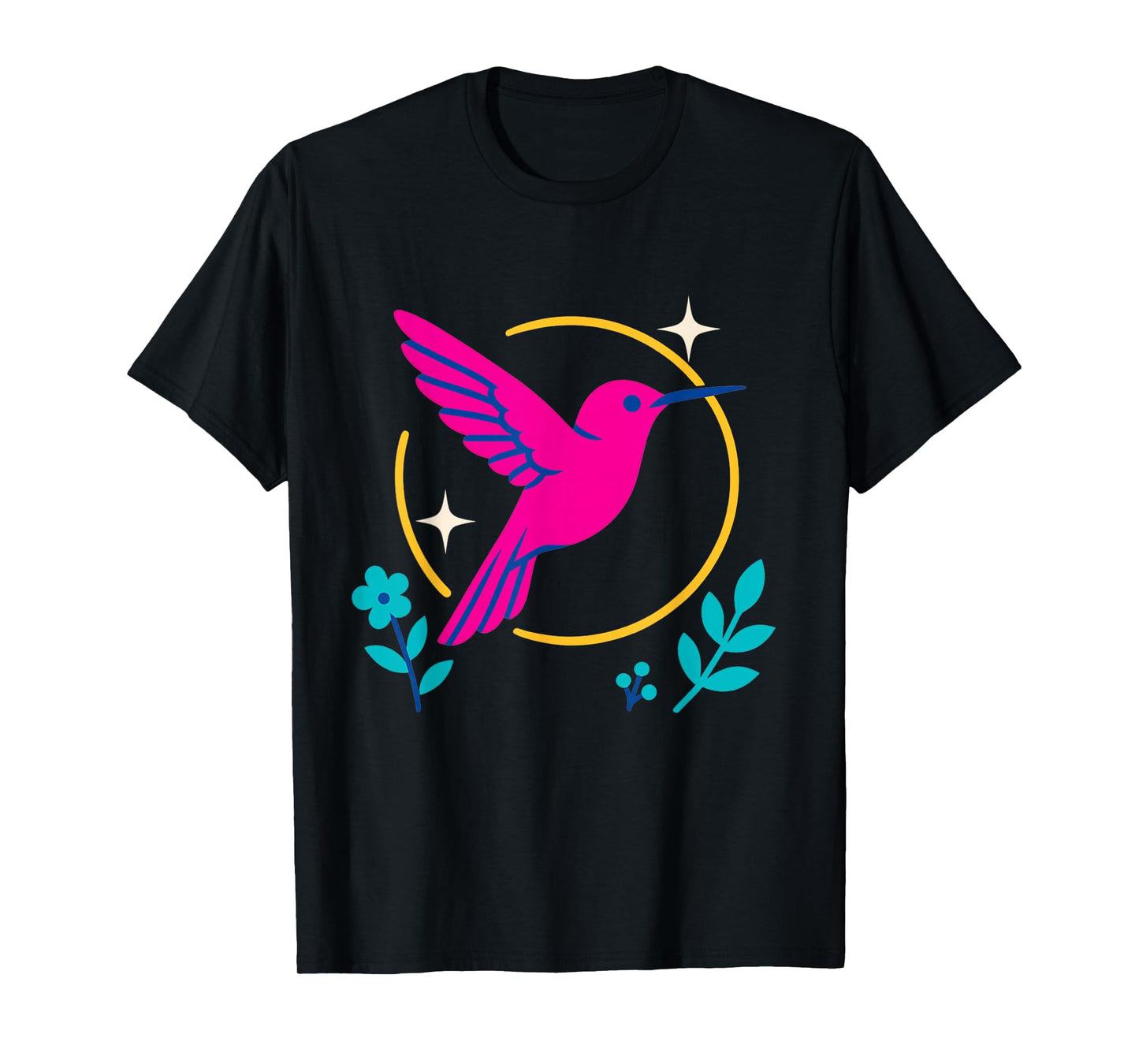 Celestial Hummingbird Star Trails Floral Burst Vector Art T-Shirt
