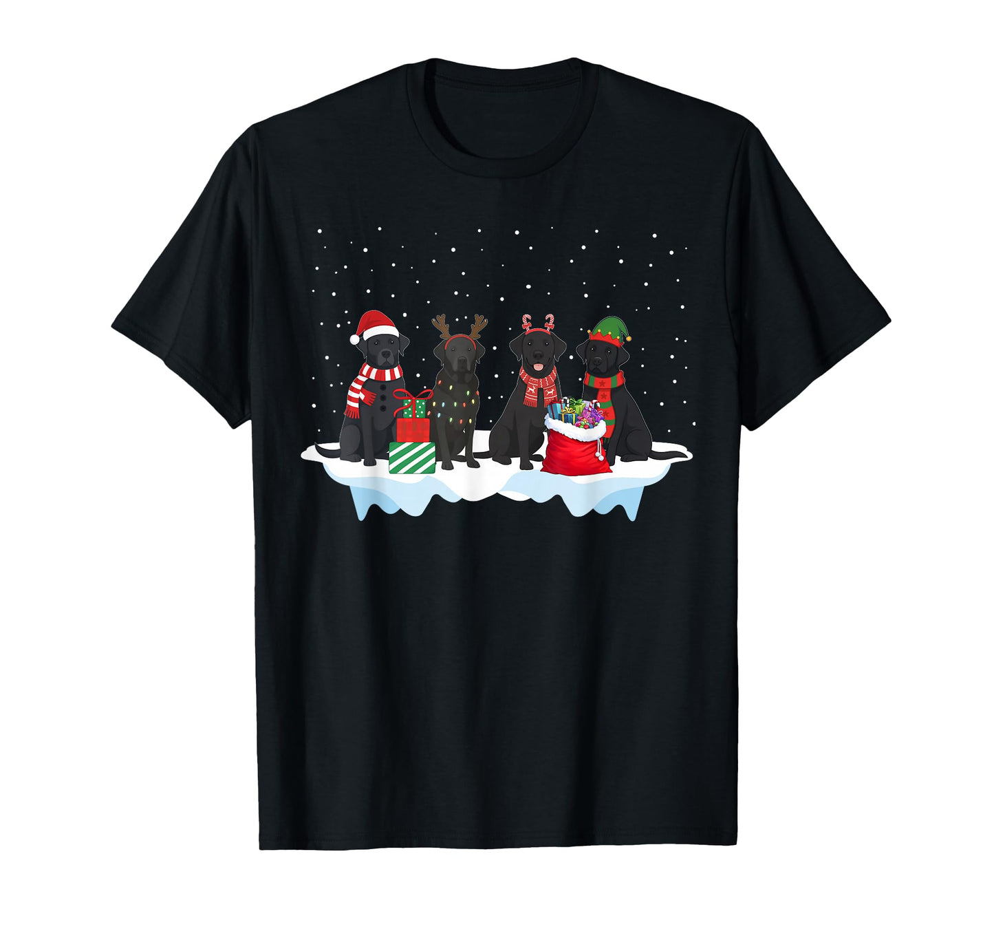 Black Lab Labrador Dog Christmas Crew Matching Family Xmas T-Shirt
