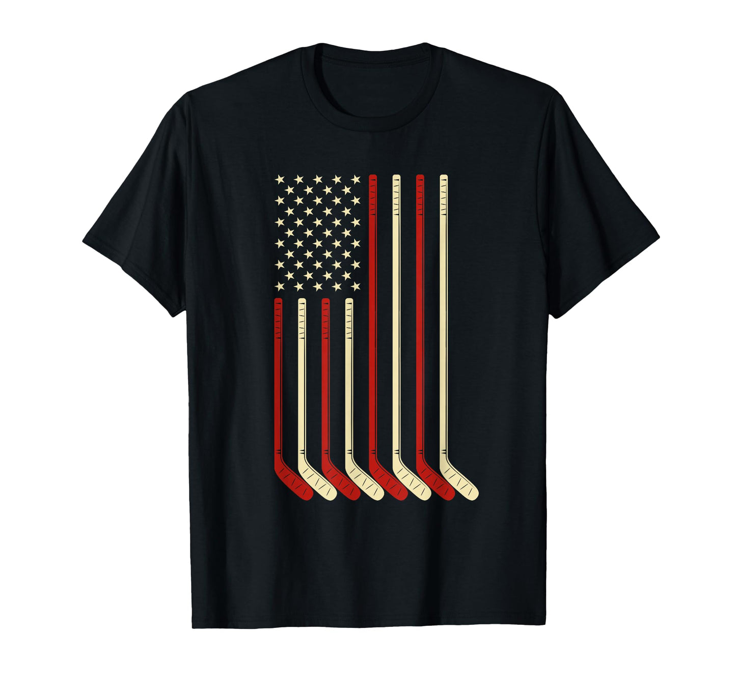 Hockey Goalie Gift USA Flag Hockey Stick Ice Hockey T-Shirt