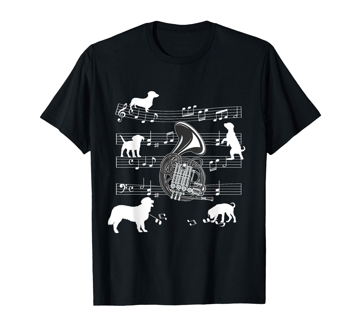 French Horn Player Dog for Horn Player Dogs and French Horn Men Women Girls Kids T-Shirt