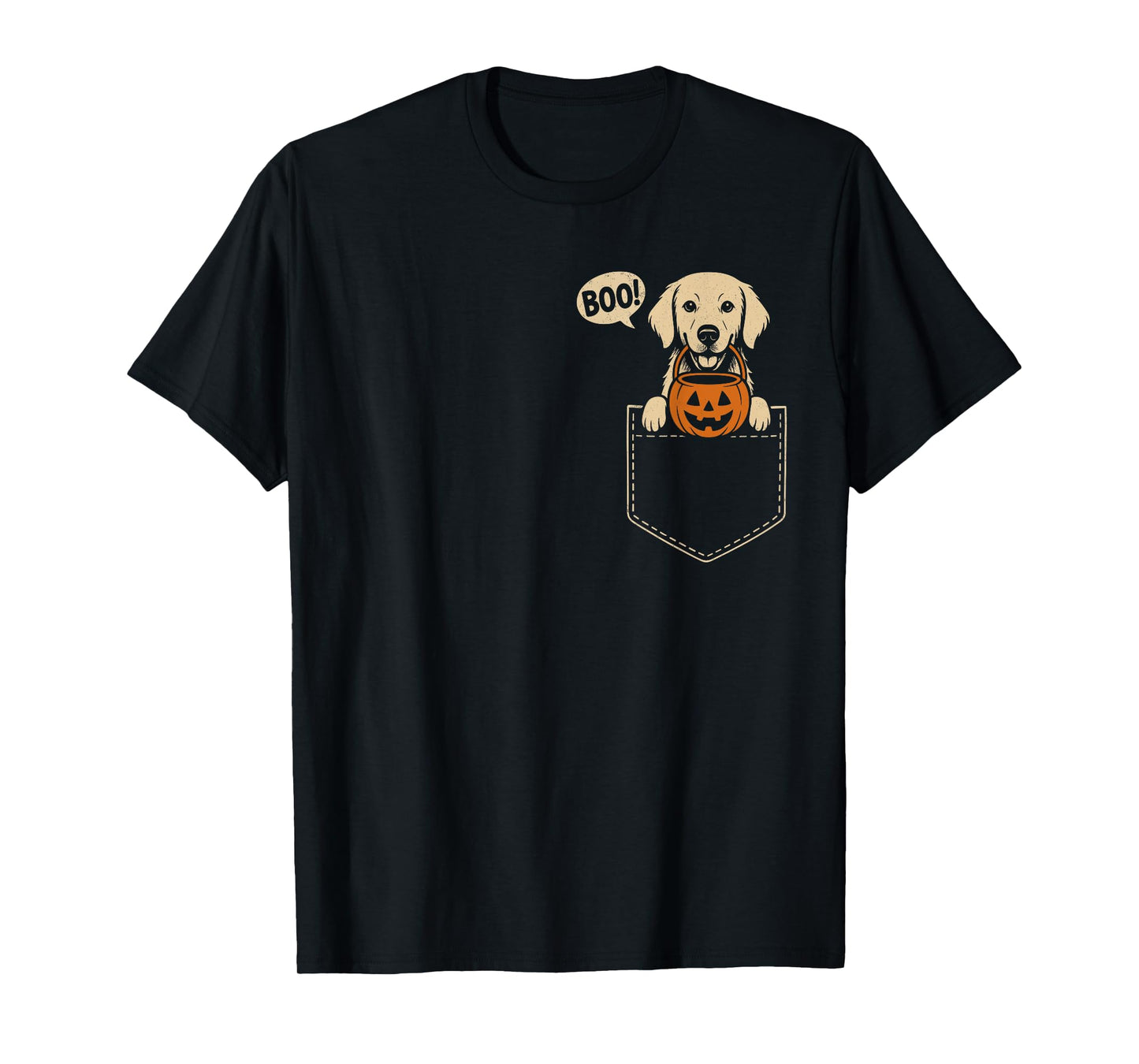 Funny Golden Retriever Halloween Golden Dog Cute Pocket Boo T-Shirt