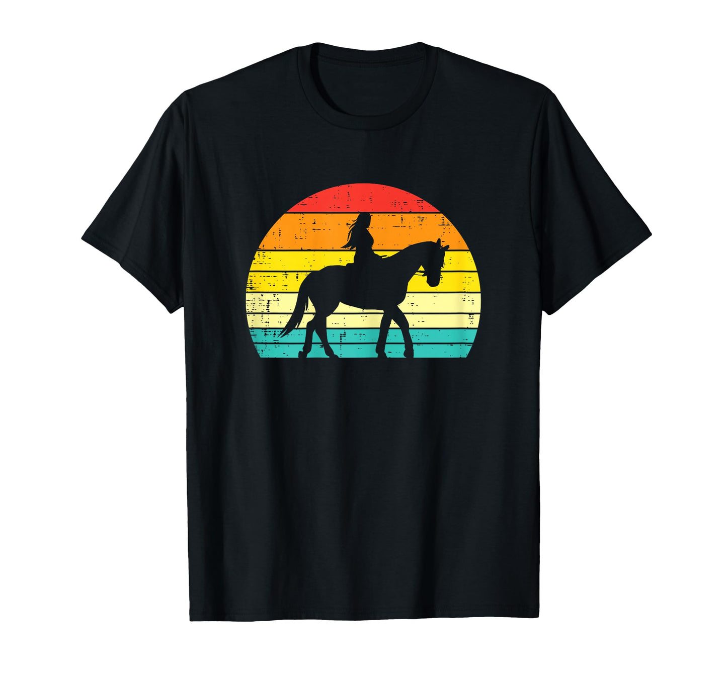 Girl Riding Horse Silhouette Sunset Retro Equestrian Women T-Shirt