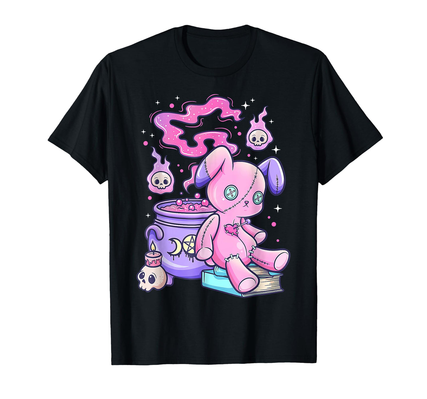 Kawaii Pastel Goth Cute Creepy Witchy Bear T-Shirt Small