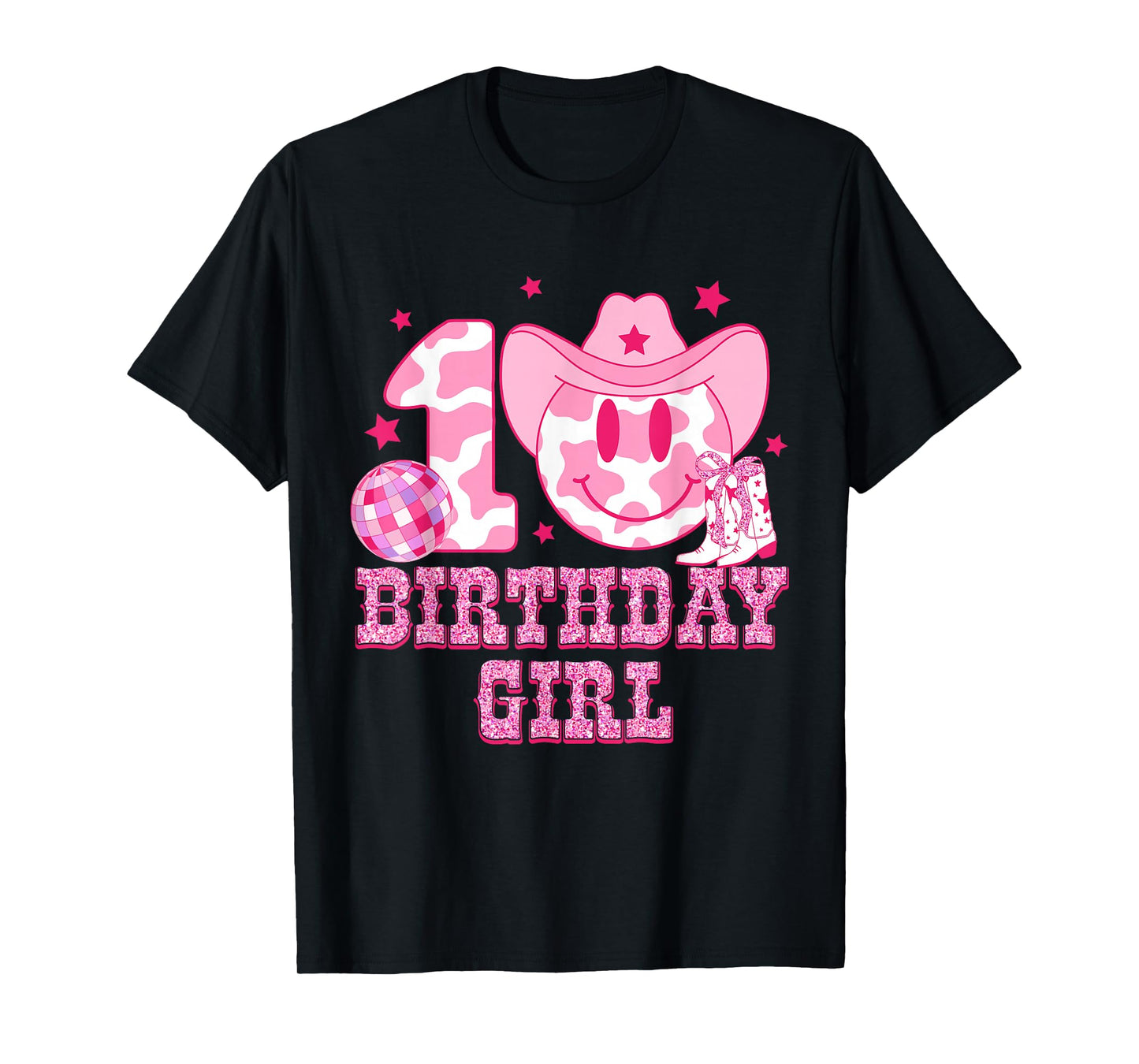 10th Birthday Girls 10 Year Old Cowgirl Western Disco Ball T-Shirt