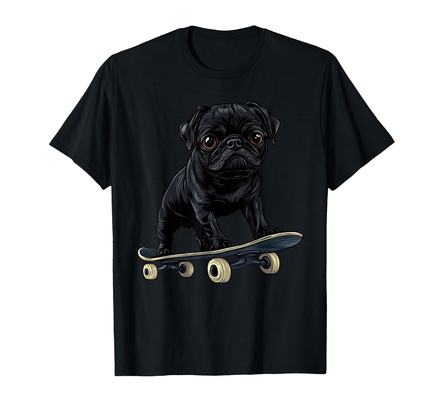 Funny Dog Black Pug On A Skateboard Skateboarding T-Shirt