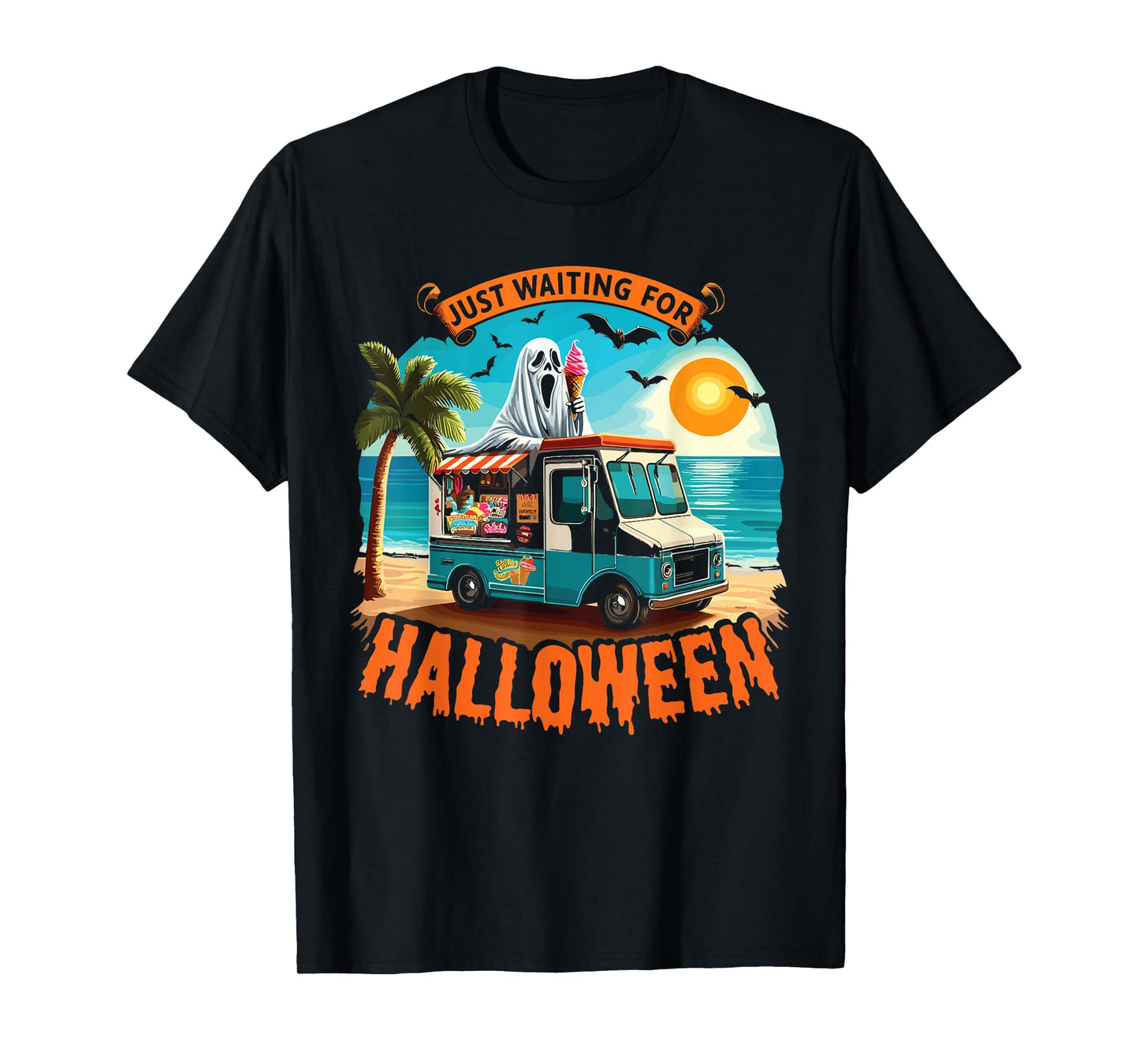 Skeleton Just Waiting For Halloween Halloween Summer Ghost T-Shirt