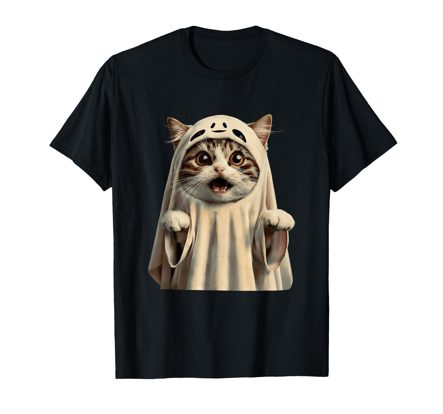 Ghost Cat Meme Surprise Halloween Spirit Cat Paranormal T-Shirt