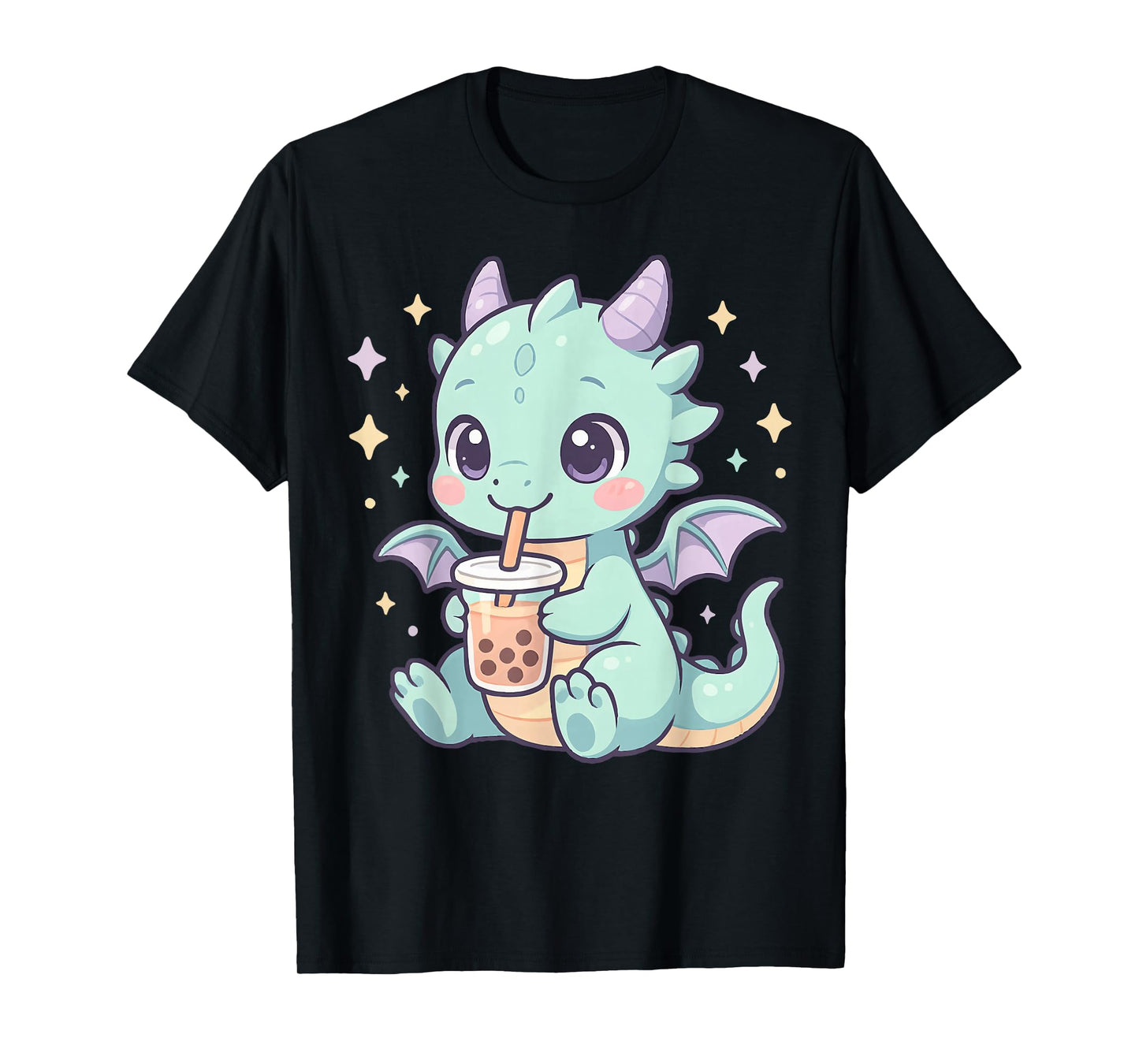 Cute Chibi Baby Dragon with Bubble Tea Kawaii Anime Pastel T-Shirt