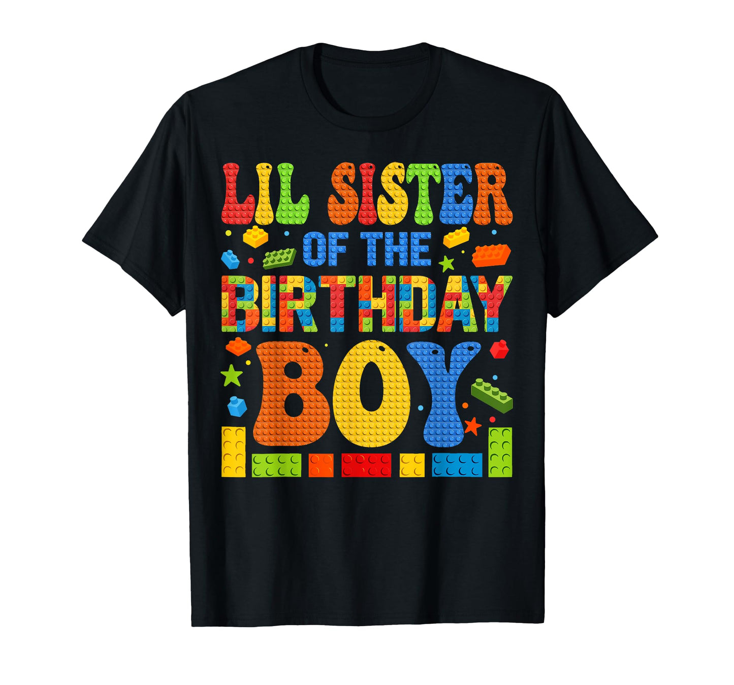 Lil Sister Of The Birthday Boy Building Block Birthday Party T-Shirt