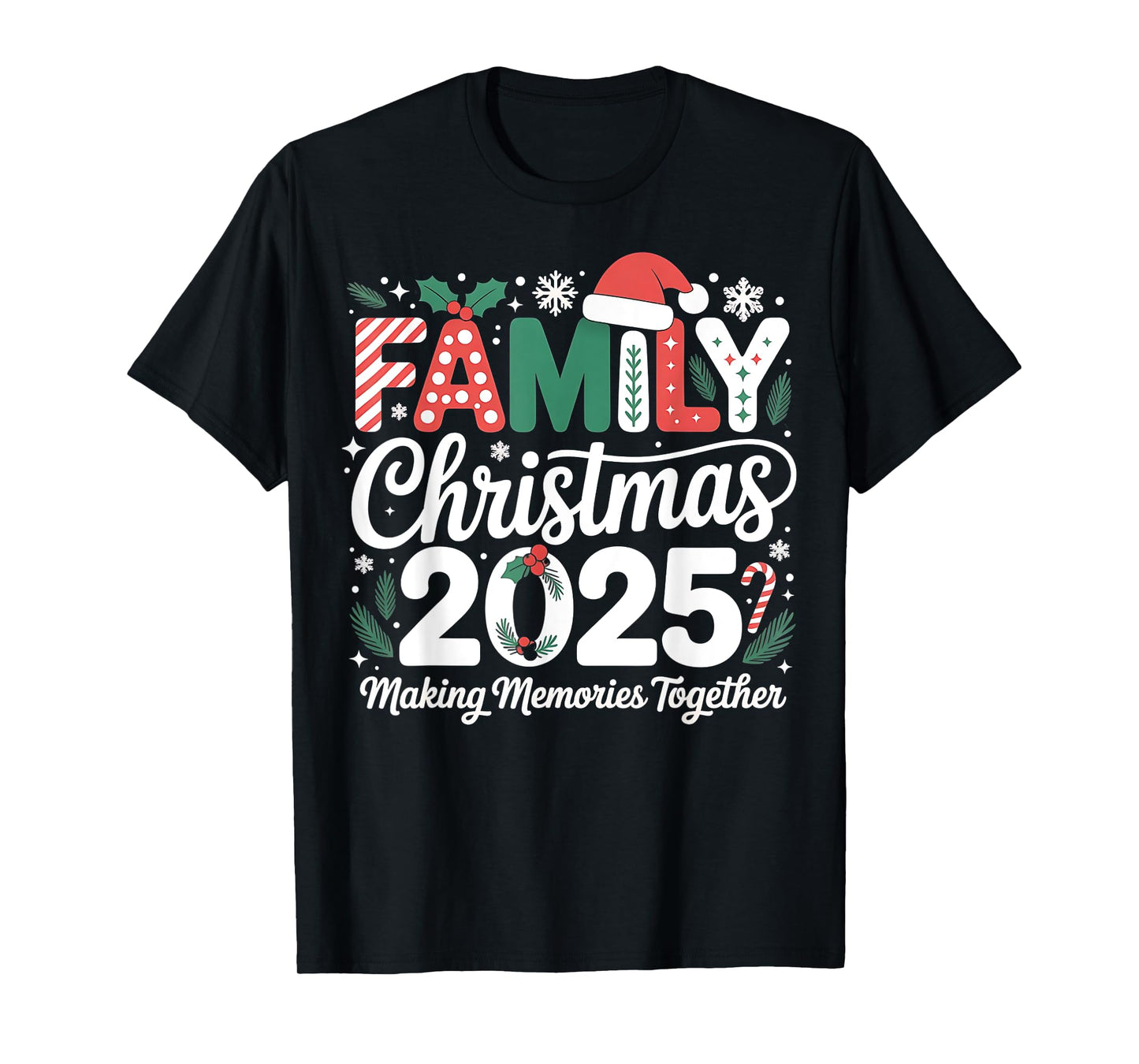 Santa Hat Family Christmas 2025 Matching Xmas Outfit T-Shirt
