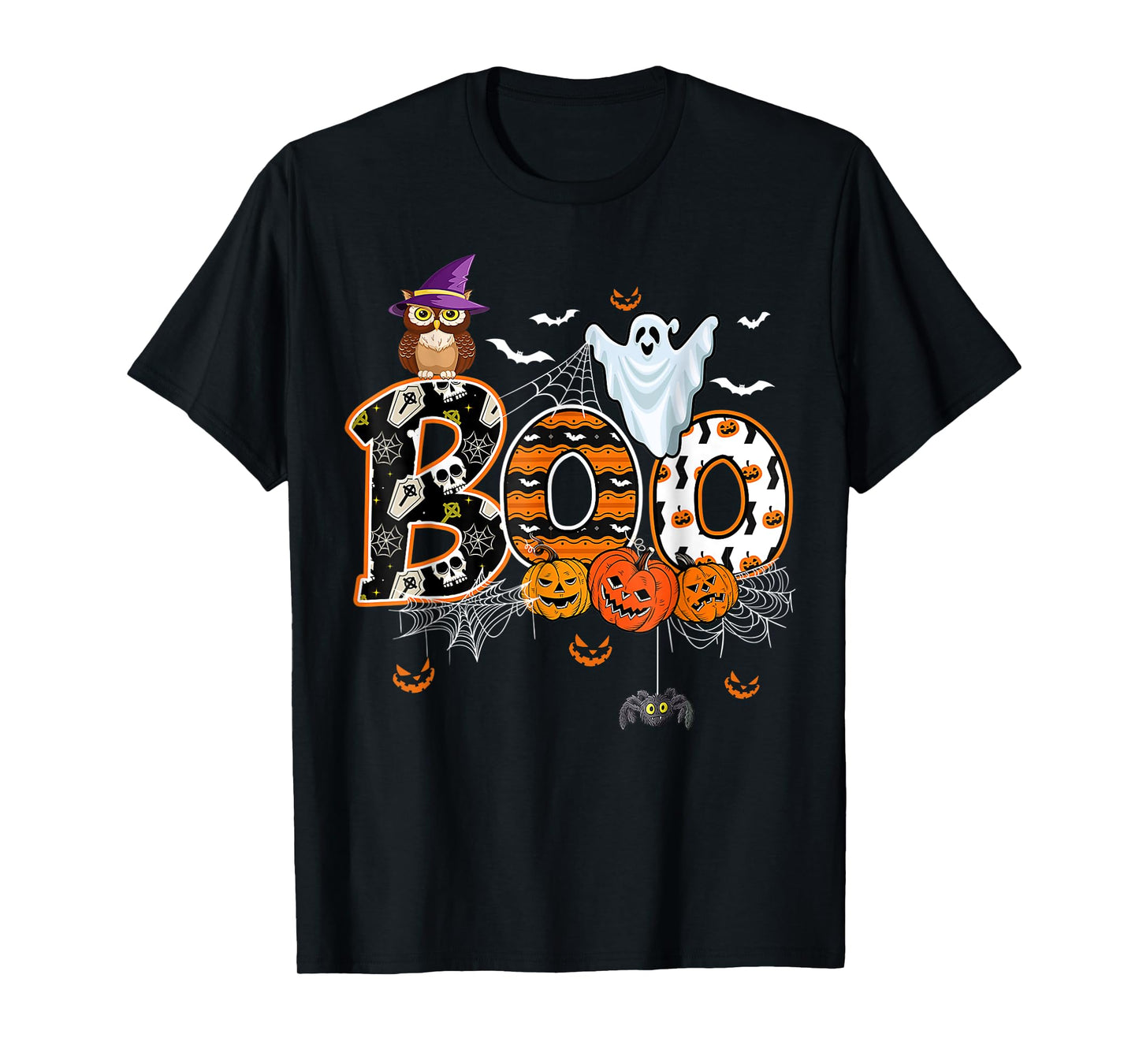 Boo Creepy Owl Pumpkin Ghost Funny Halloween Costume T-Shirt