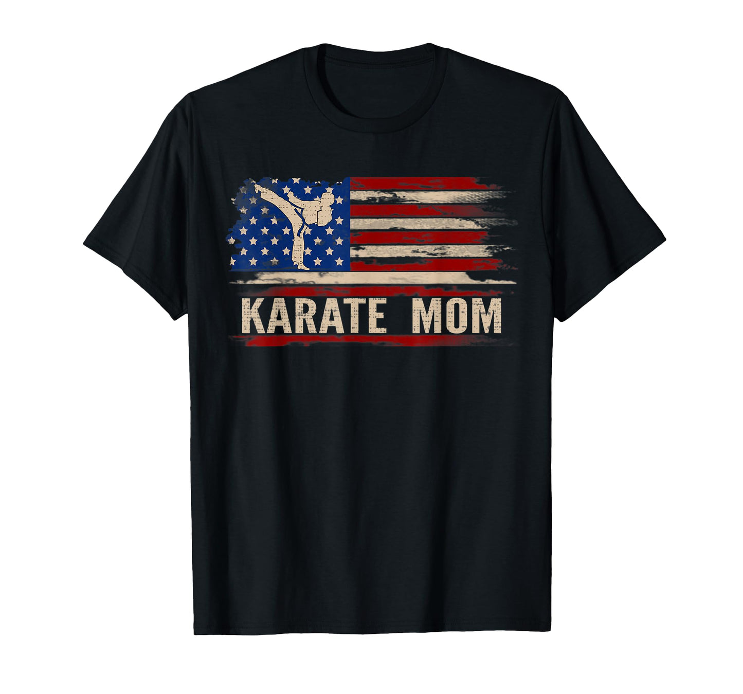 Vintage Karate Mom American USA Flag The Kick Gift T-Shirt