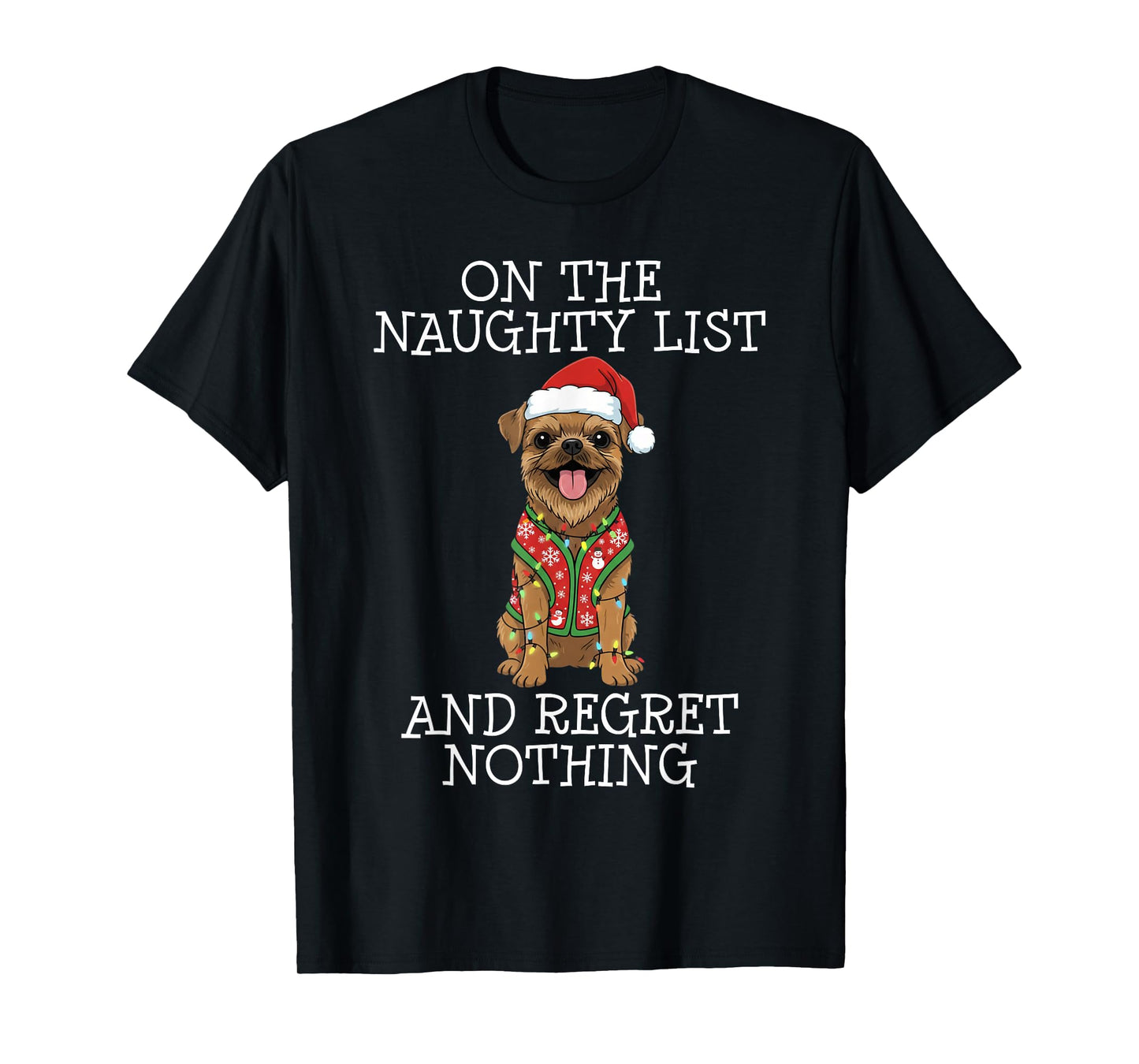 Funny Christmas Brussels Griffon Naughty List T-Shirt