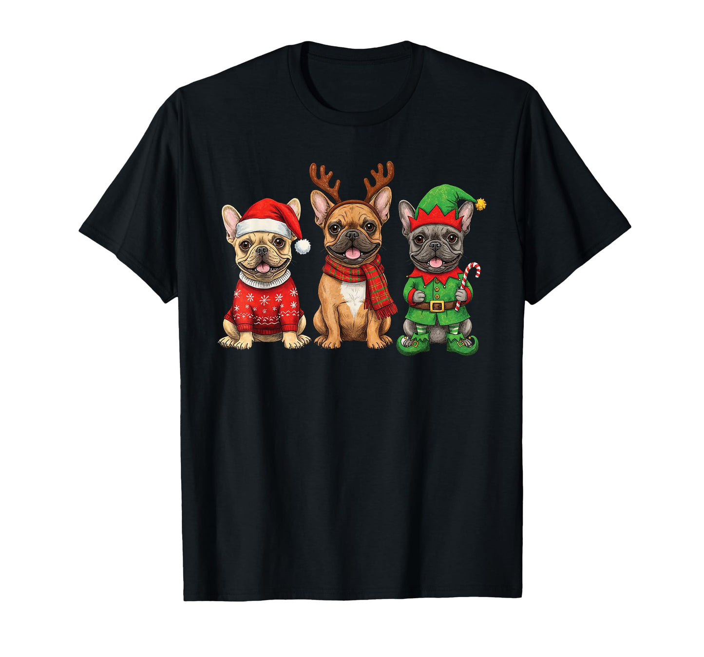 French Bulldog Christmas Lights Reindeer Santa Dog Lovers T-Shirt