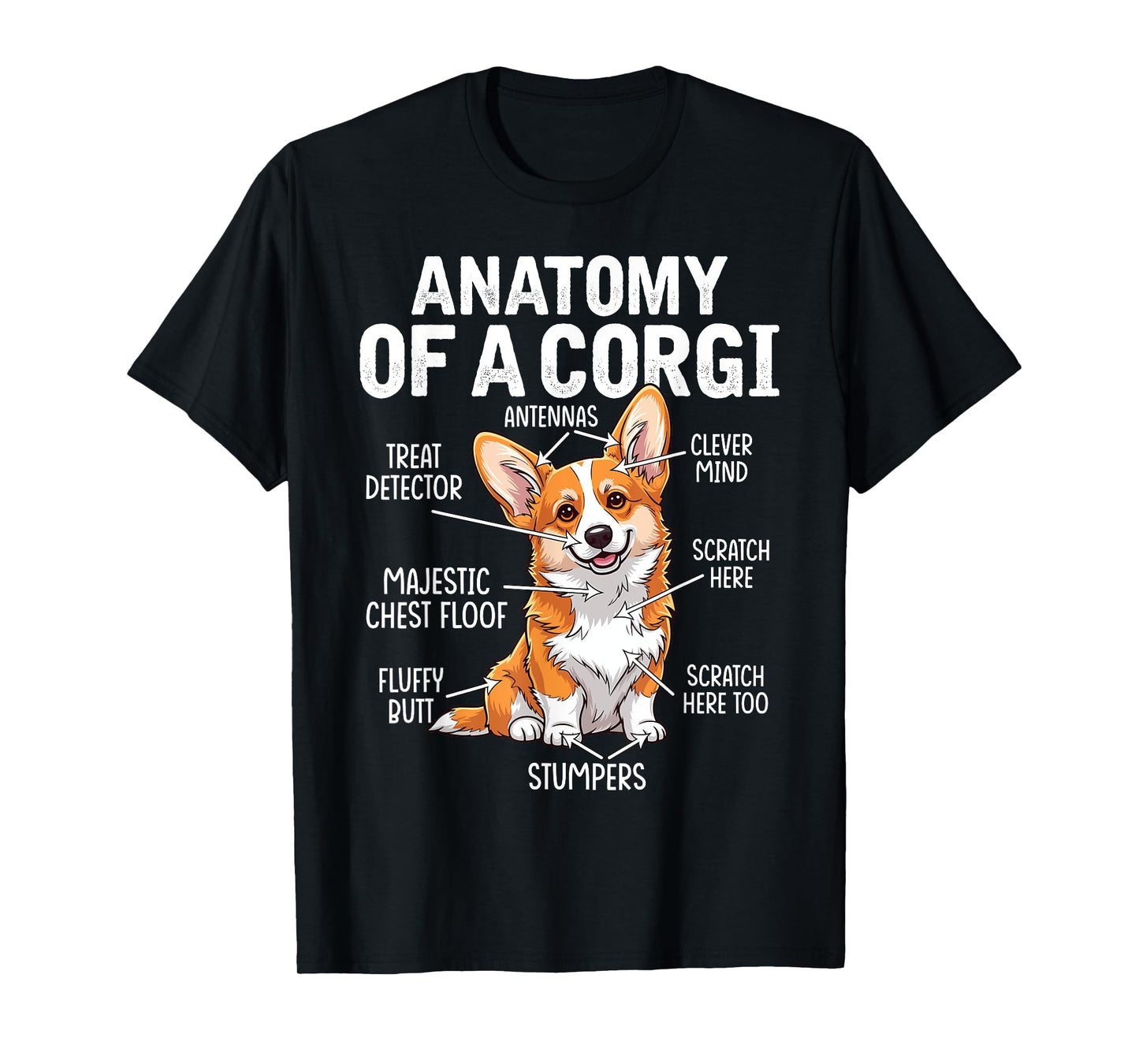 Anatomy of a Corgi Funny Dog Diagram Humor Cute Dog Parts T-Shirt