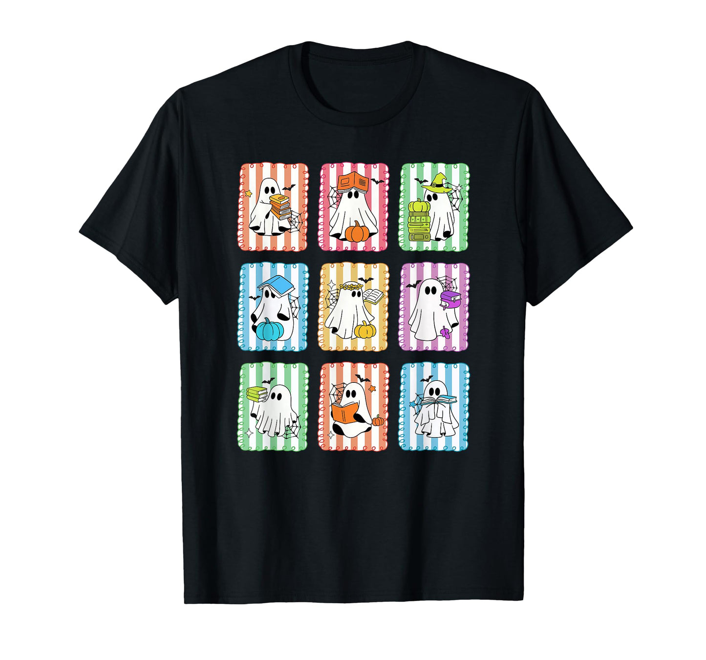 Preppy Ghost Reading Books Teacher Halloween Librarian T-Shirt