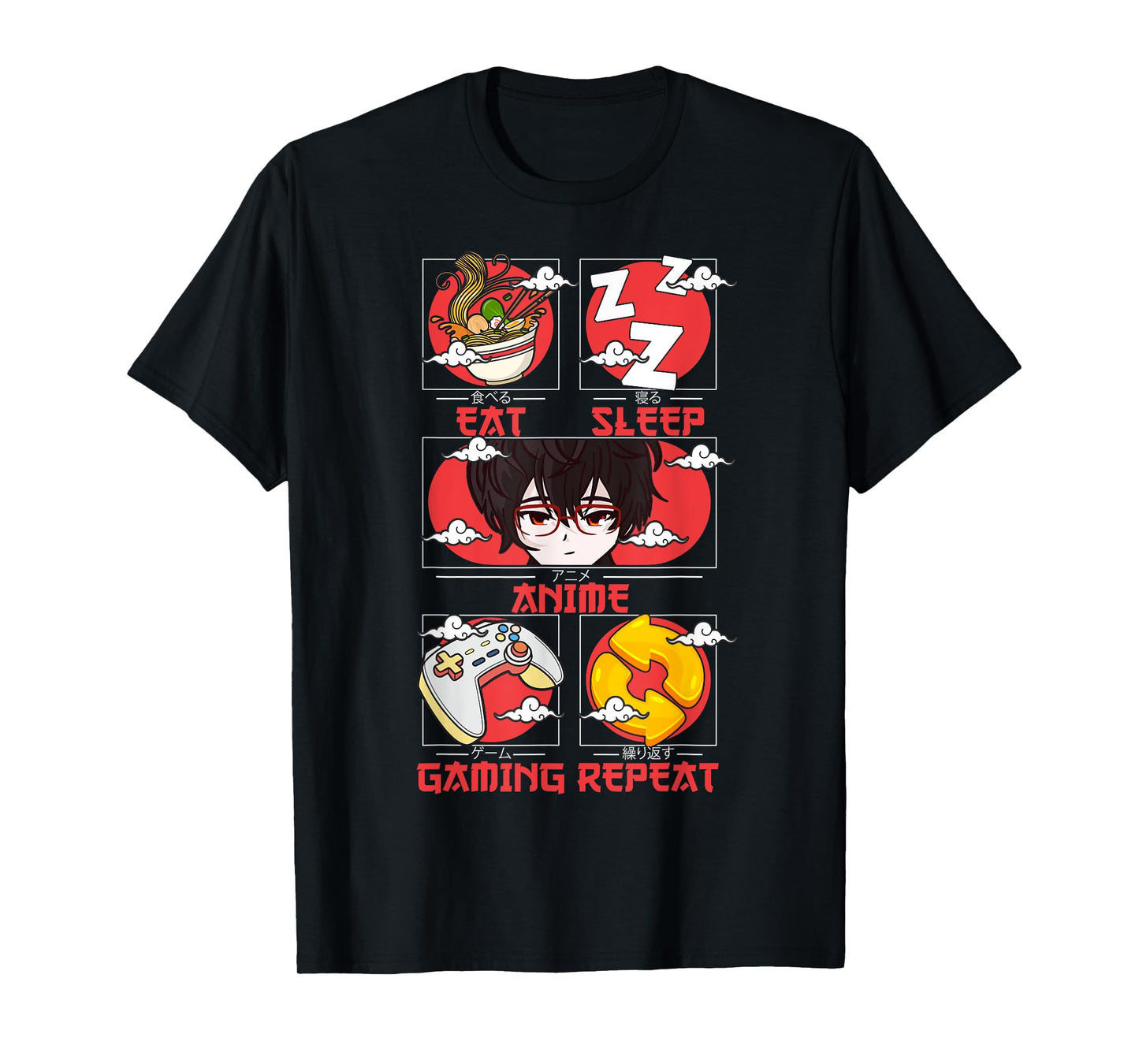 Retro Eat Sleep Anime Gaming Repeat Kawaii Anime Manga Gamer T-Shirt