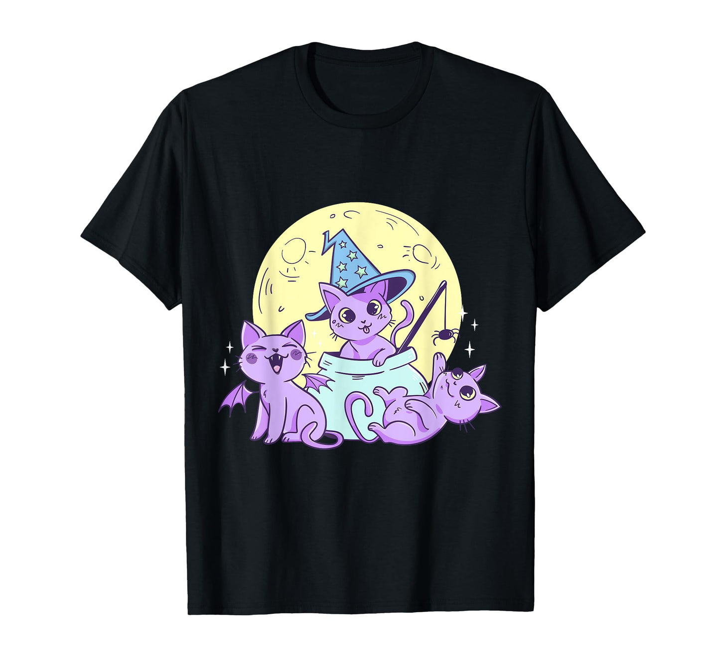 Creepy Pastel Goth Soft Goth emo Evil Cats with Moon T-Shirt