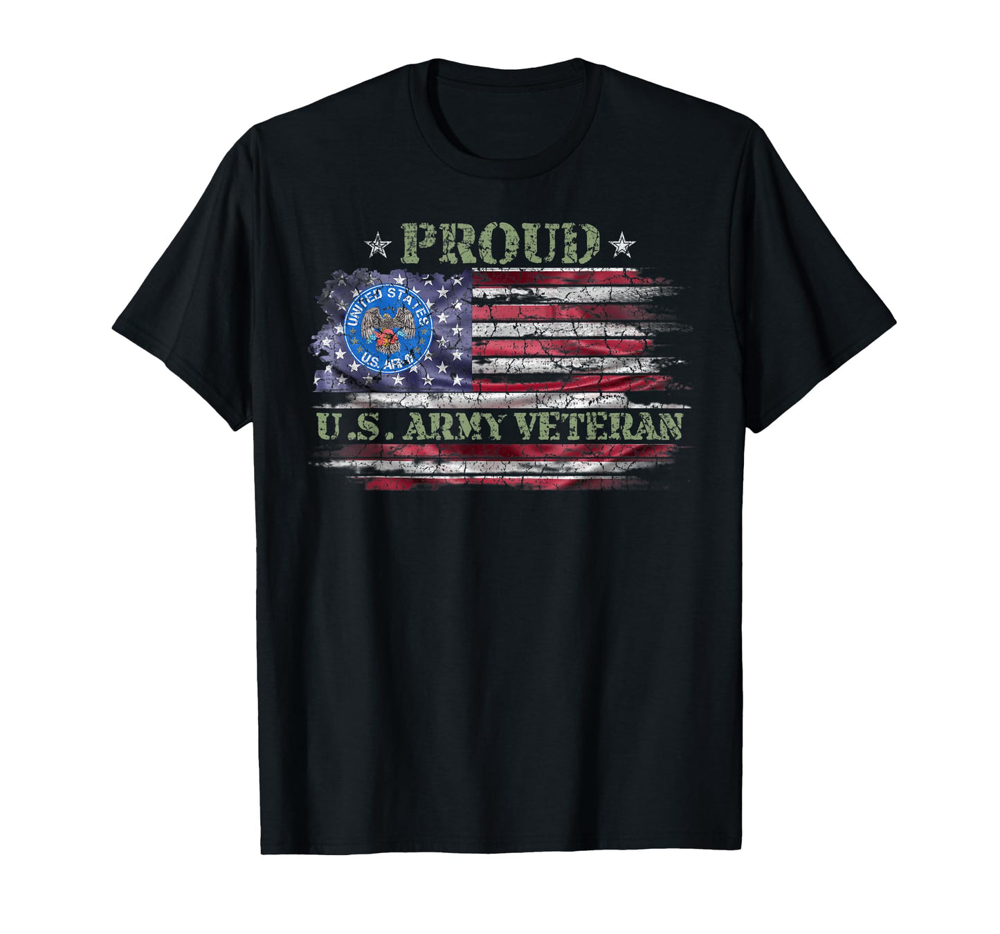 Vintage USA American Flag Proud US Army Veteran Military T-Shirt