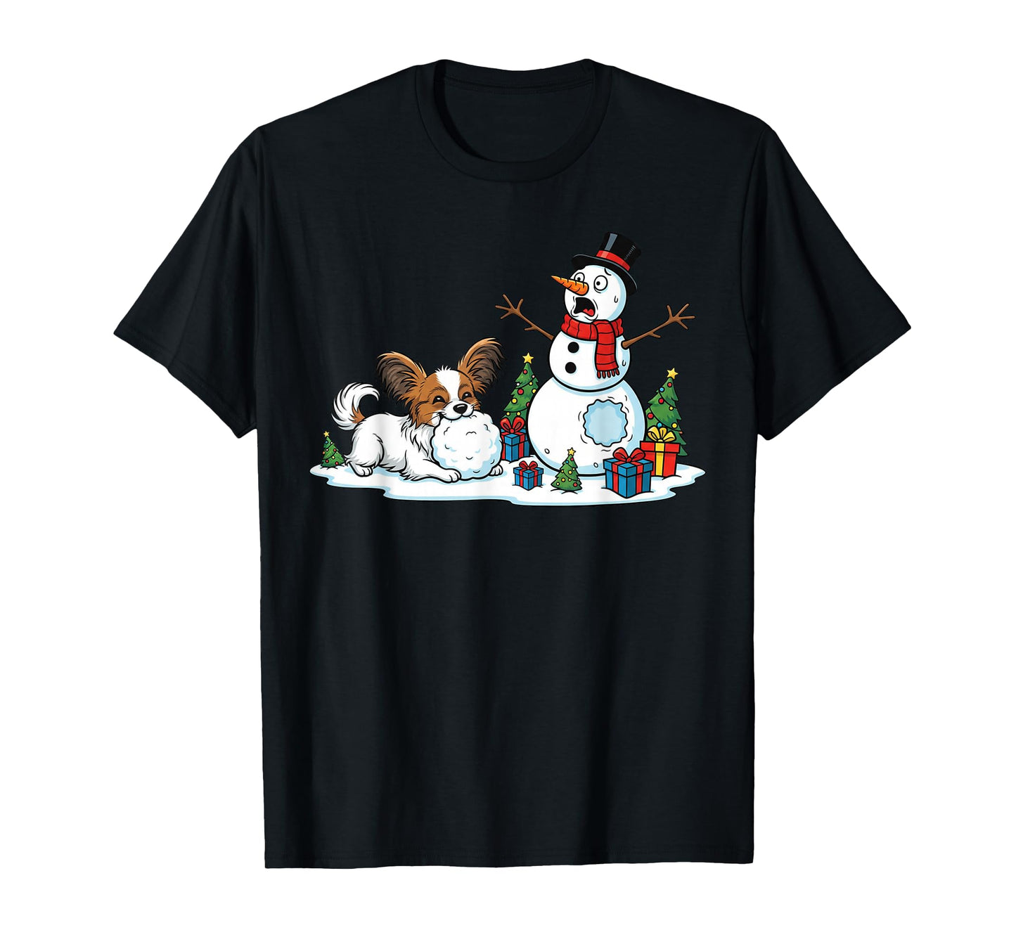 Funny Papillon Snowman Christmas Tree Xmas Womens Mens Kids T-Shirt