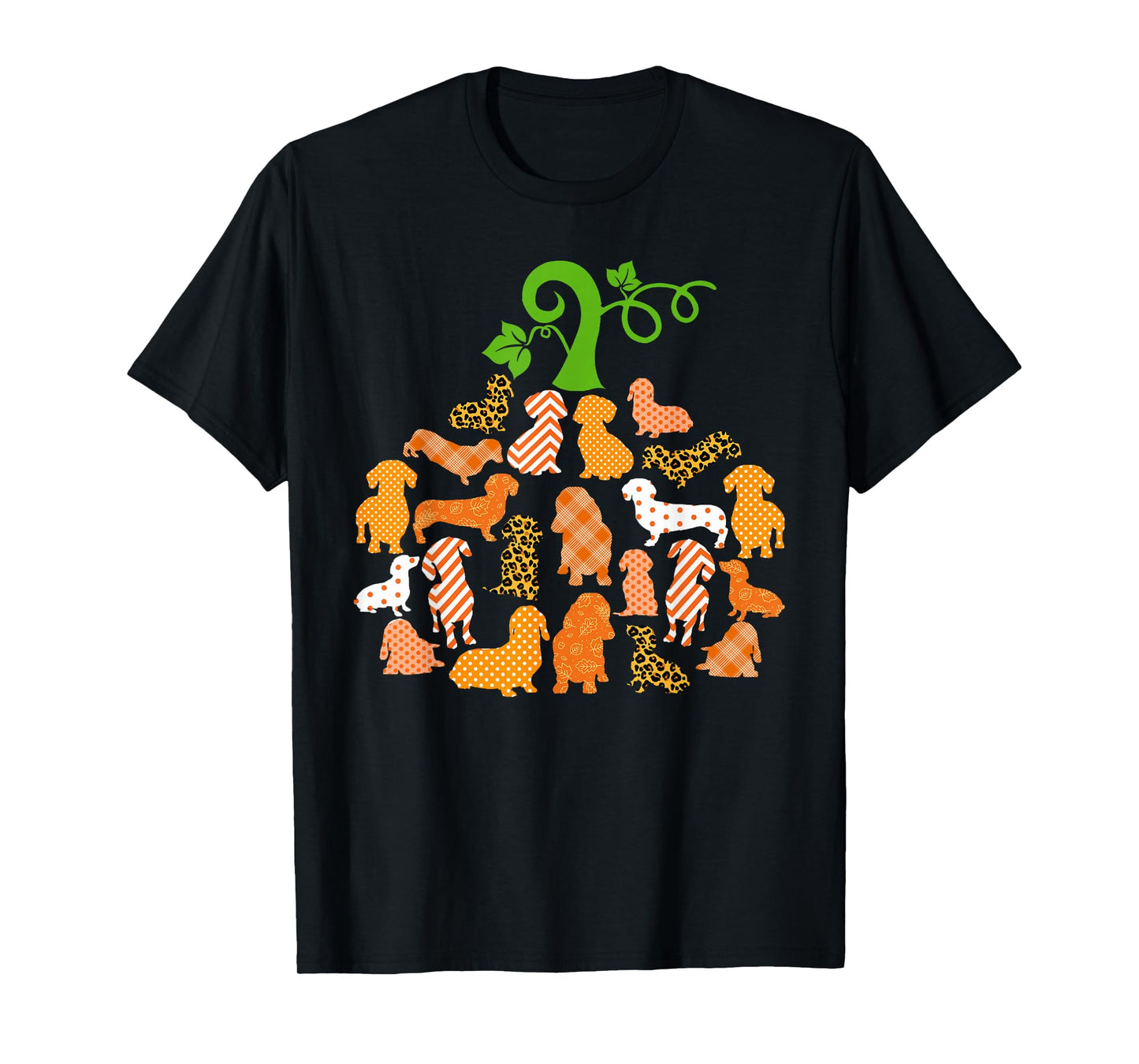 Dachshund Pumpkin Shape Plaid Leopard Dog Autumn Halloween T-Shirt