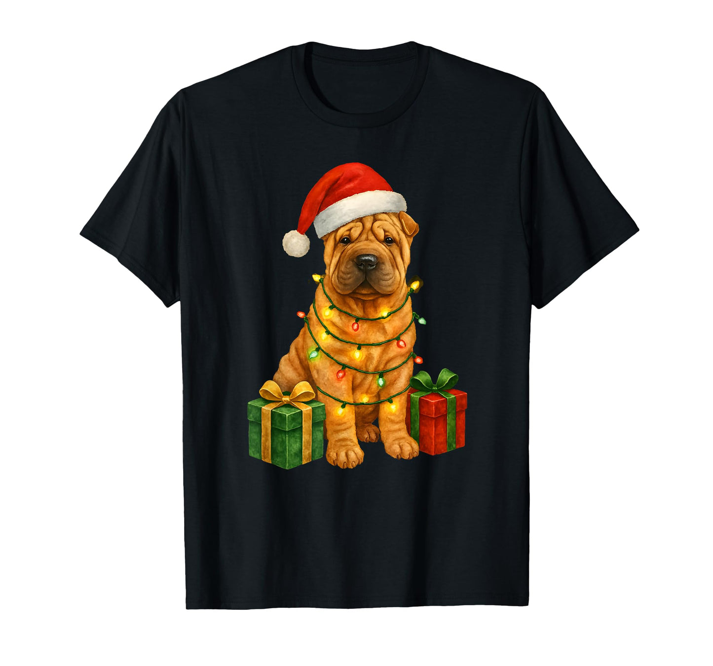 Christmas Shar Pei Dog Cute Funny Santa Hat T-Shirt