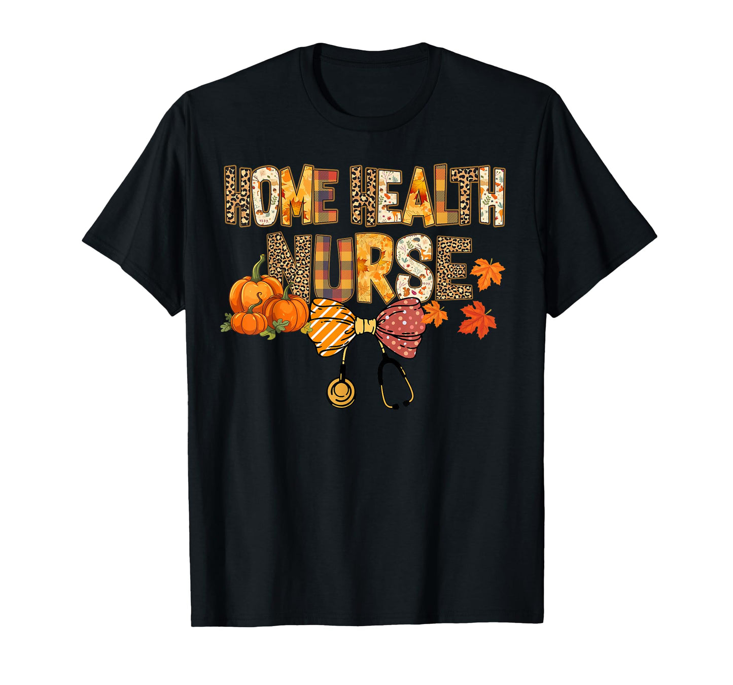 Cute Leopard Home Health Nurse Stethocope Fall Coquette Bow T-Shirt