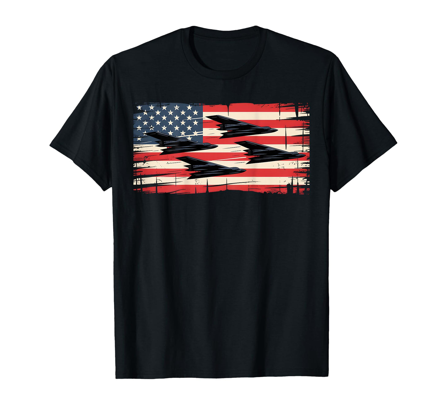 On Back Patriotic USA B2 Bombers American Flag 4th of July T-Shirt