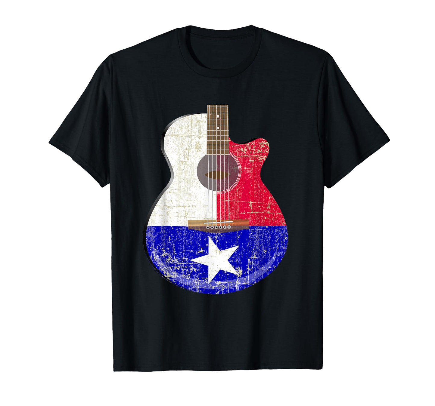 Guitar Texas Flag Distressed Acoustic Guitar Fan T Shirt T-Shirt